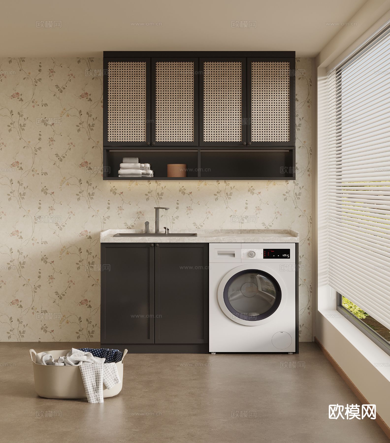 法式复古风洗衣机柜 阳台柜su模型下载（渲染图2）