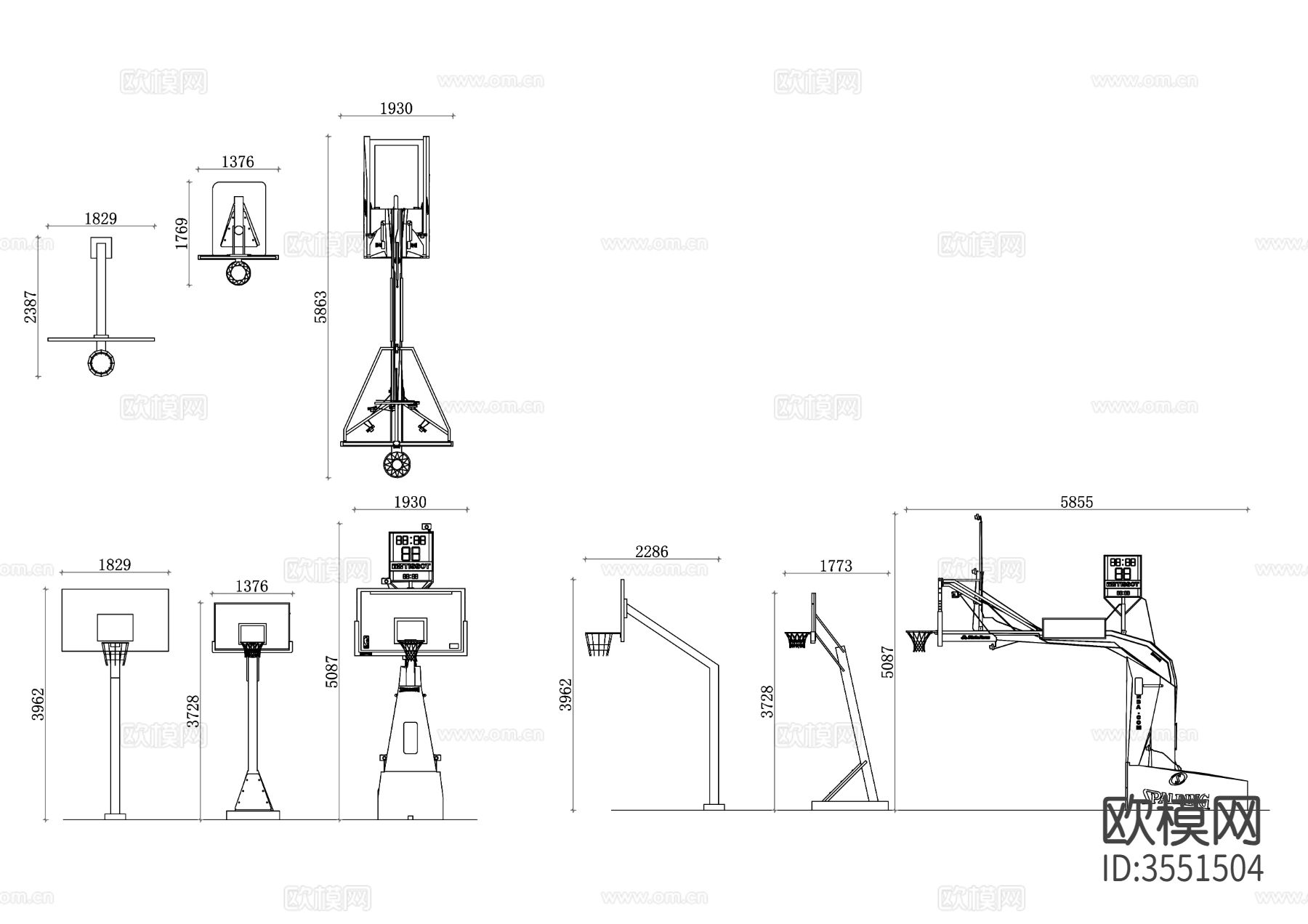 篮球框cad立面图下载