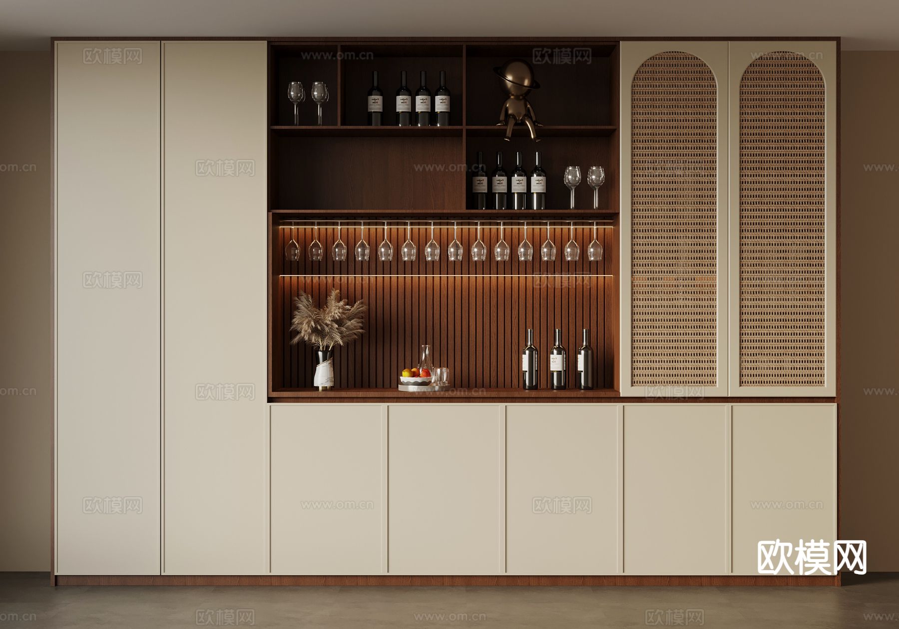 中古风酒柜su模型下载（渲染图2）