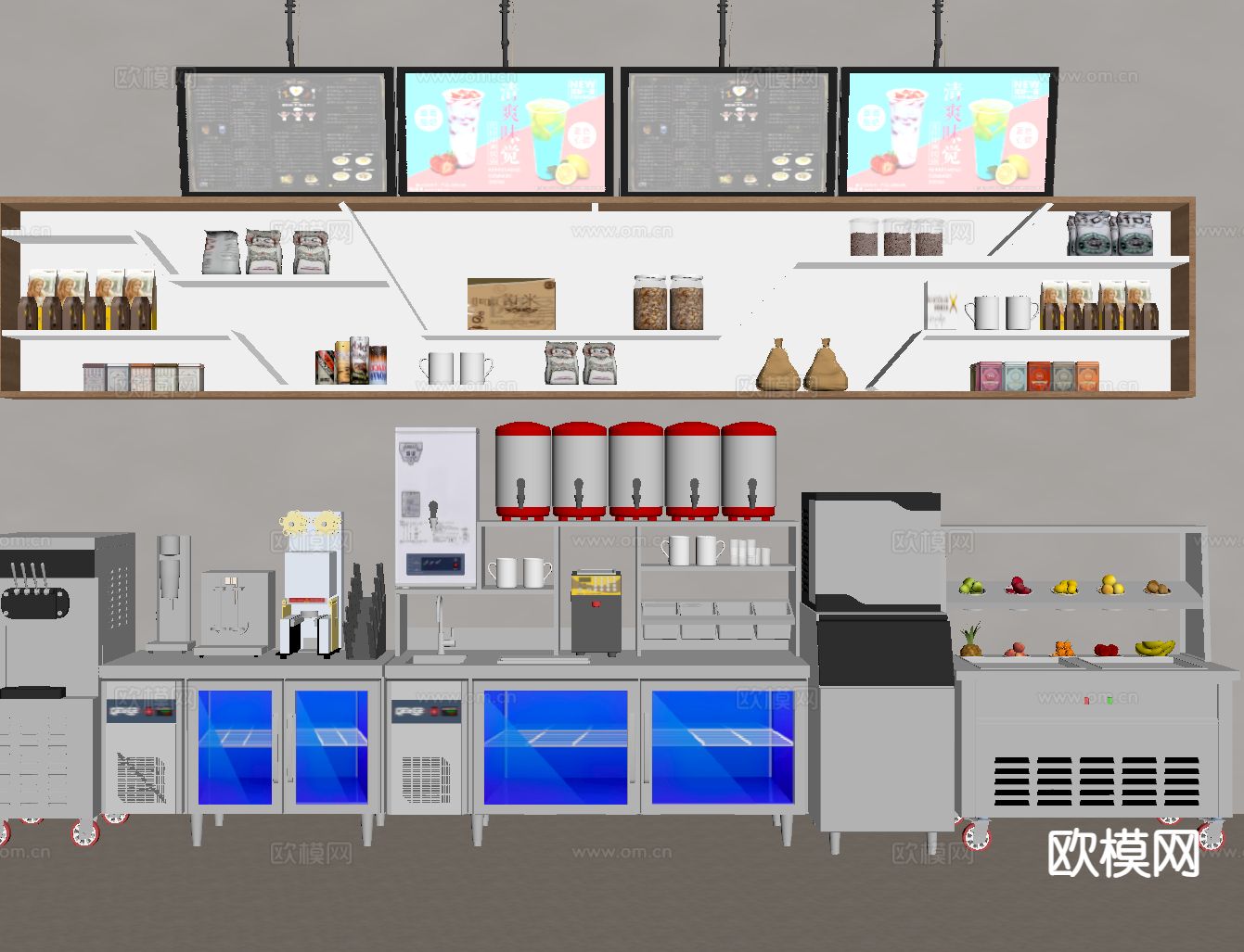 奶茶店操作台 饮料机 咖啡机su模型下载（渲染图1）