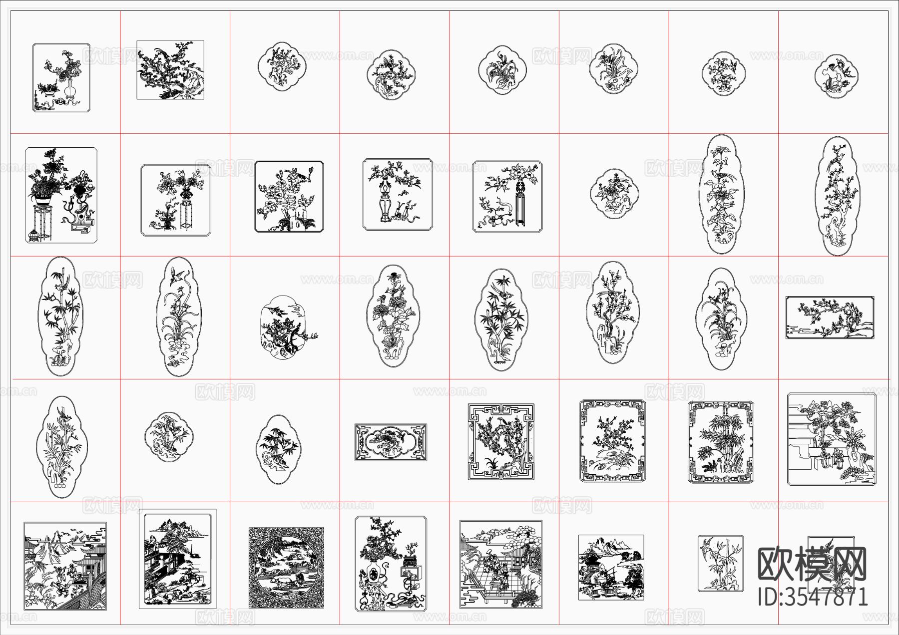 中式雕花雕花板精雕cad图库下载（渲染图2）