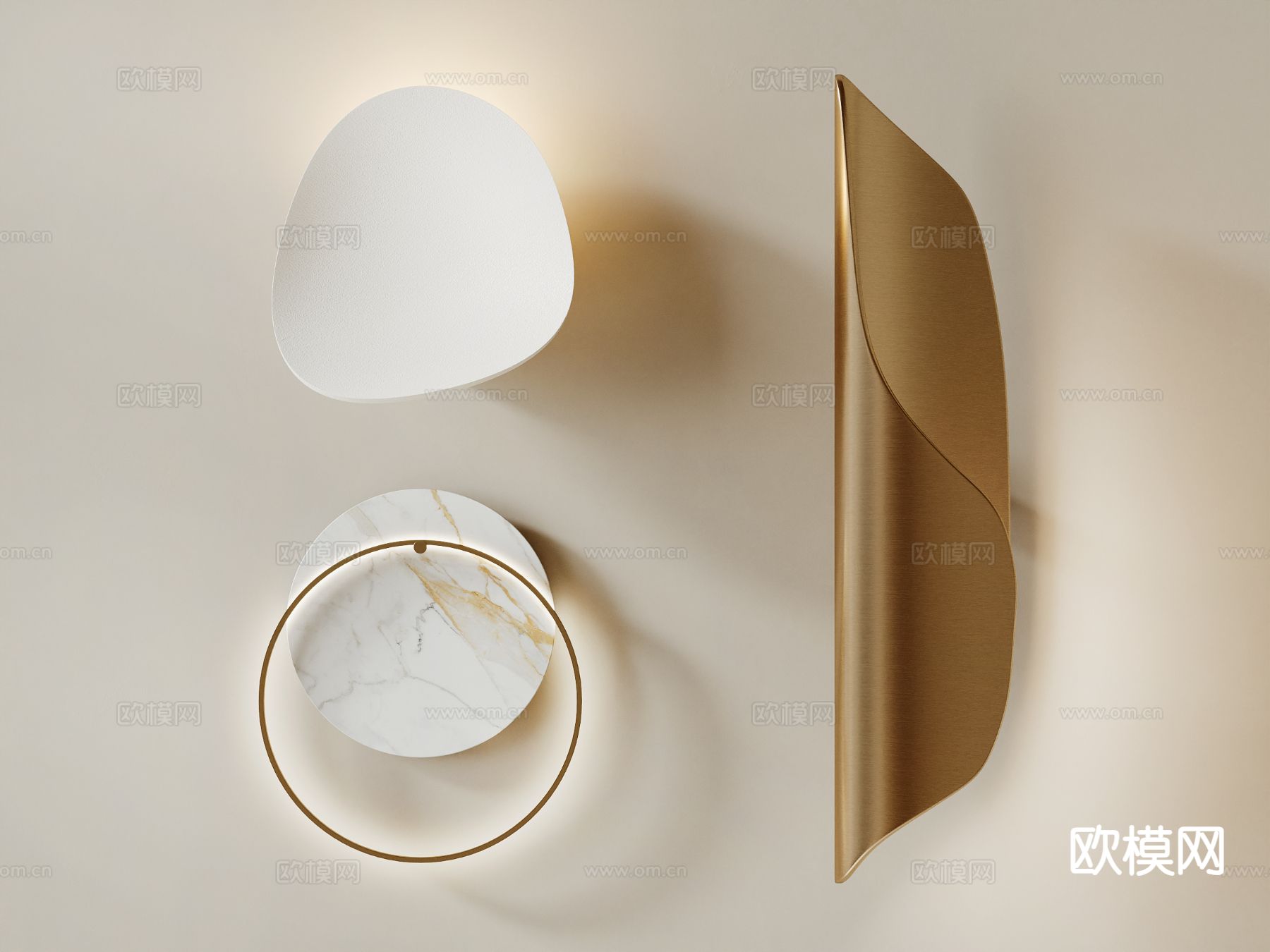 轻奢壁灯 圆形壁灯 墙灯su模型下载（渲染图2）