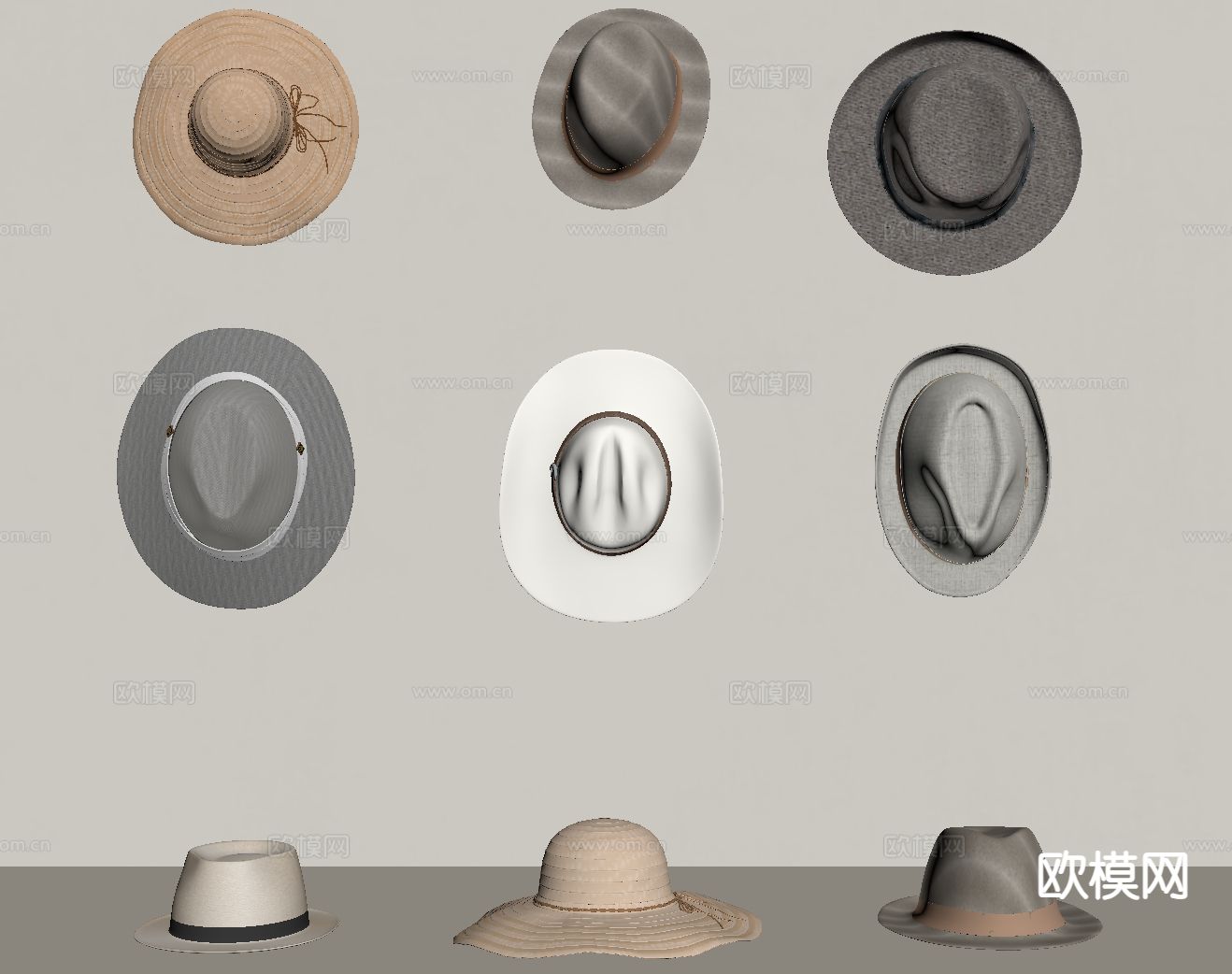 现代帽子 男士帽子su模型下载（渲染图1）