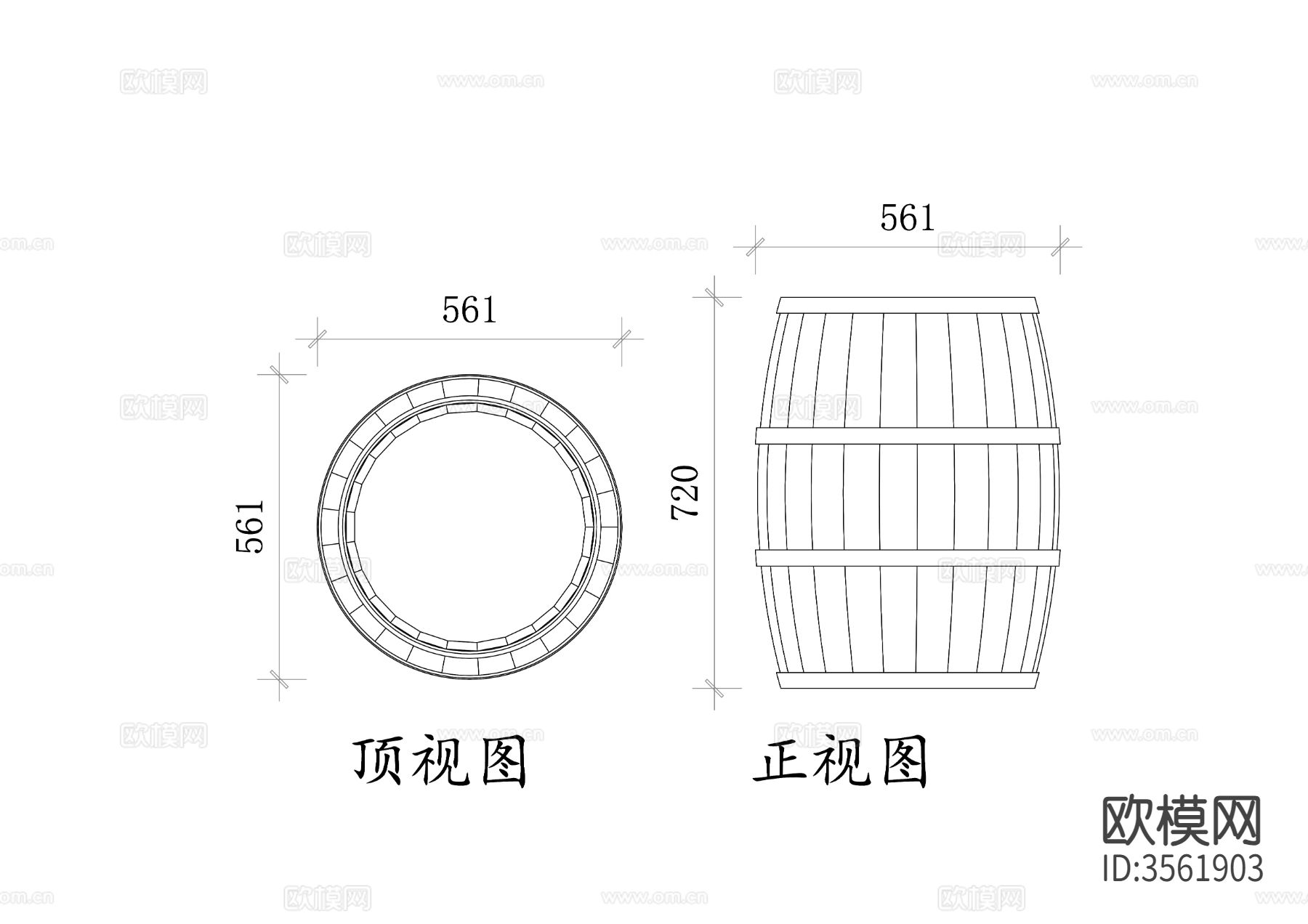 橡木酒桶平立面图下载