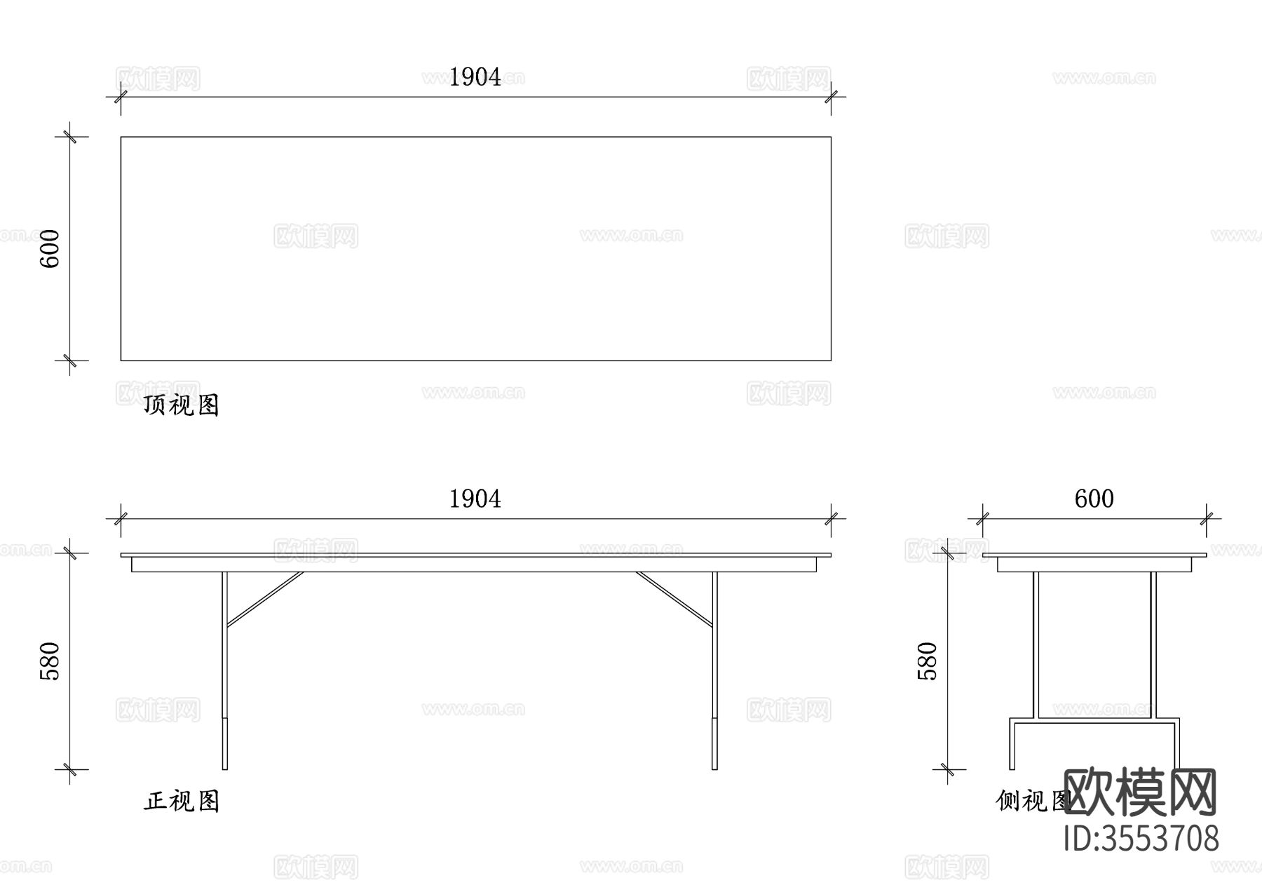 木质折叠桌cad立面图下载