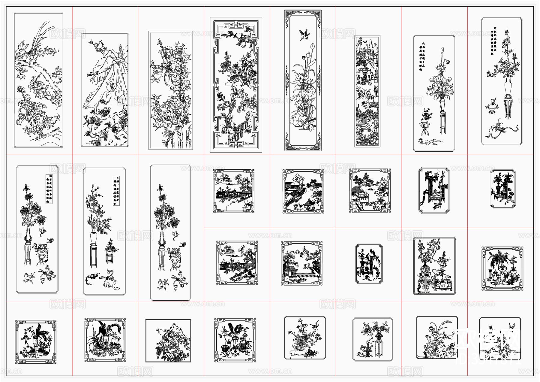 中式雕花雕花板精雕cad图库下载（渲染图1）