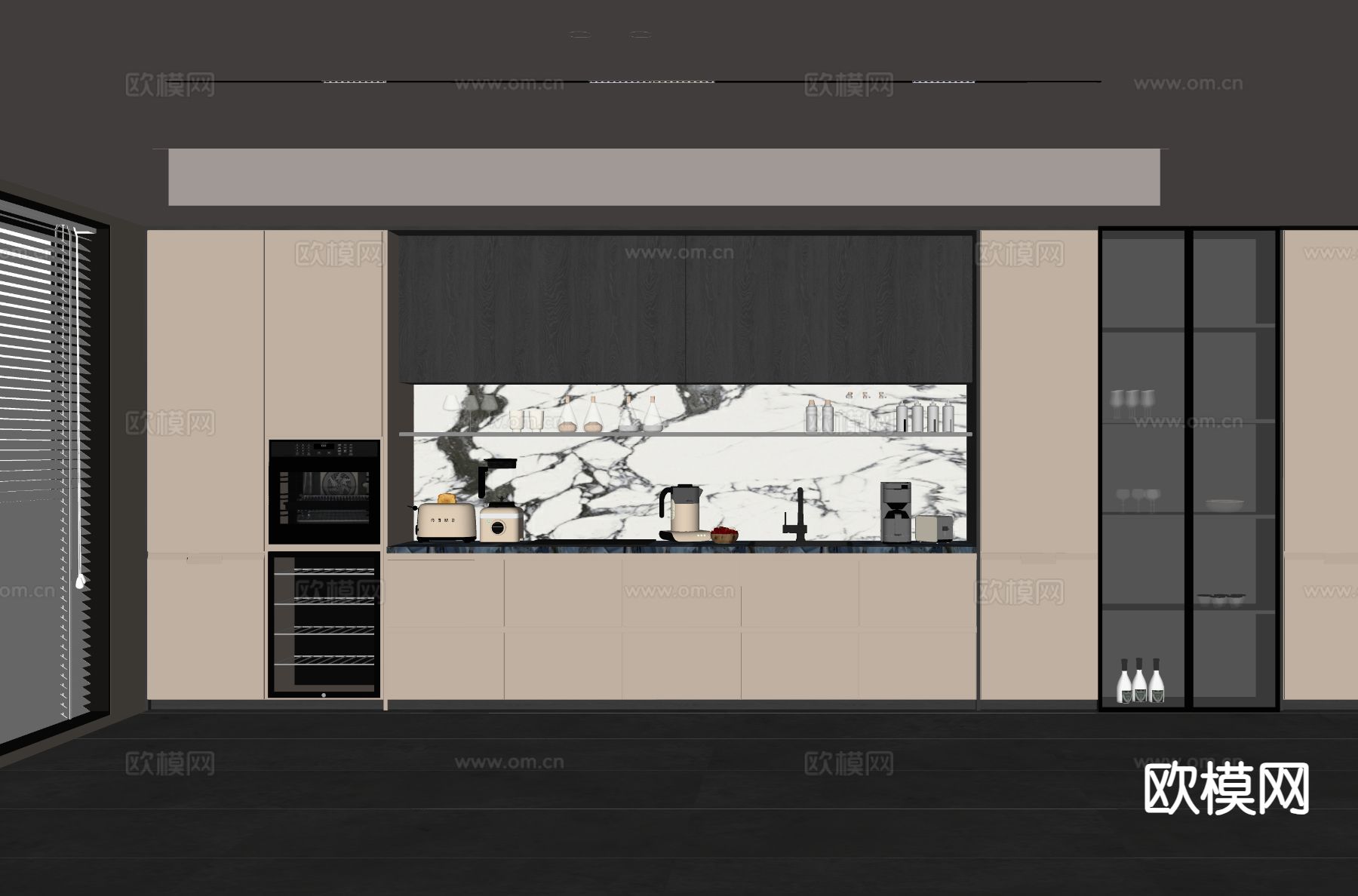 现代酒柜 餐边柜su模型下载（渲染图1）