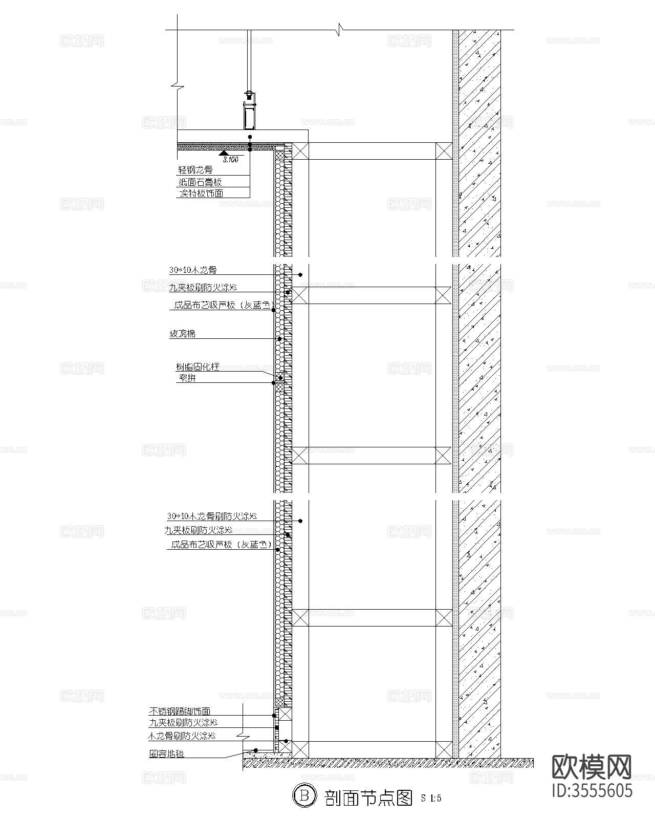 软包壁纸装饰面cad大样图下载（渲染图6）