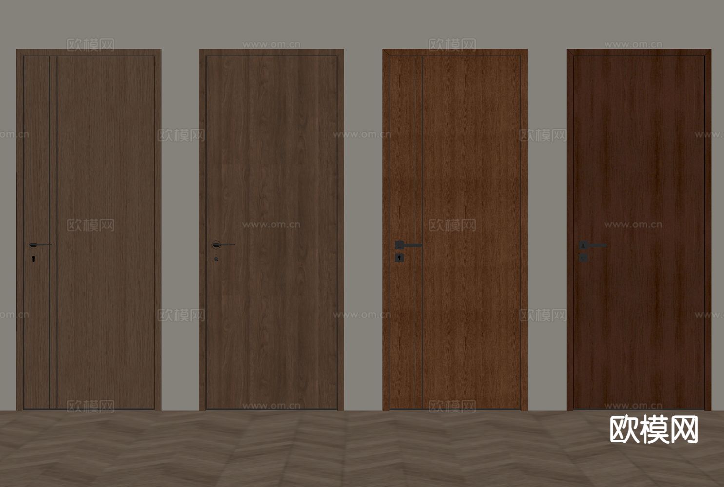 中古风入户门 单开门su模型下载（渲染图1）