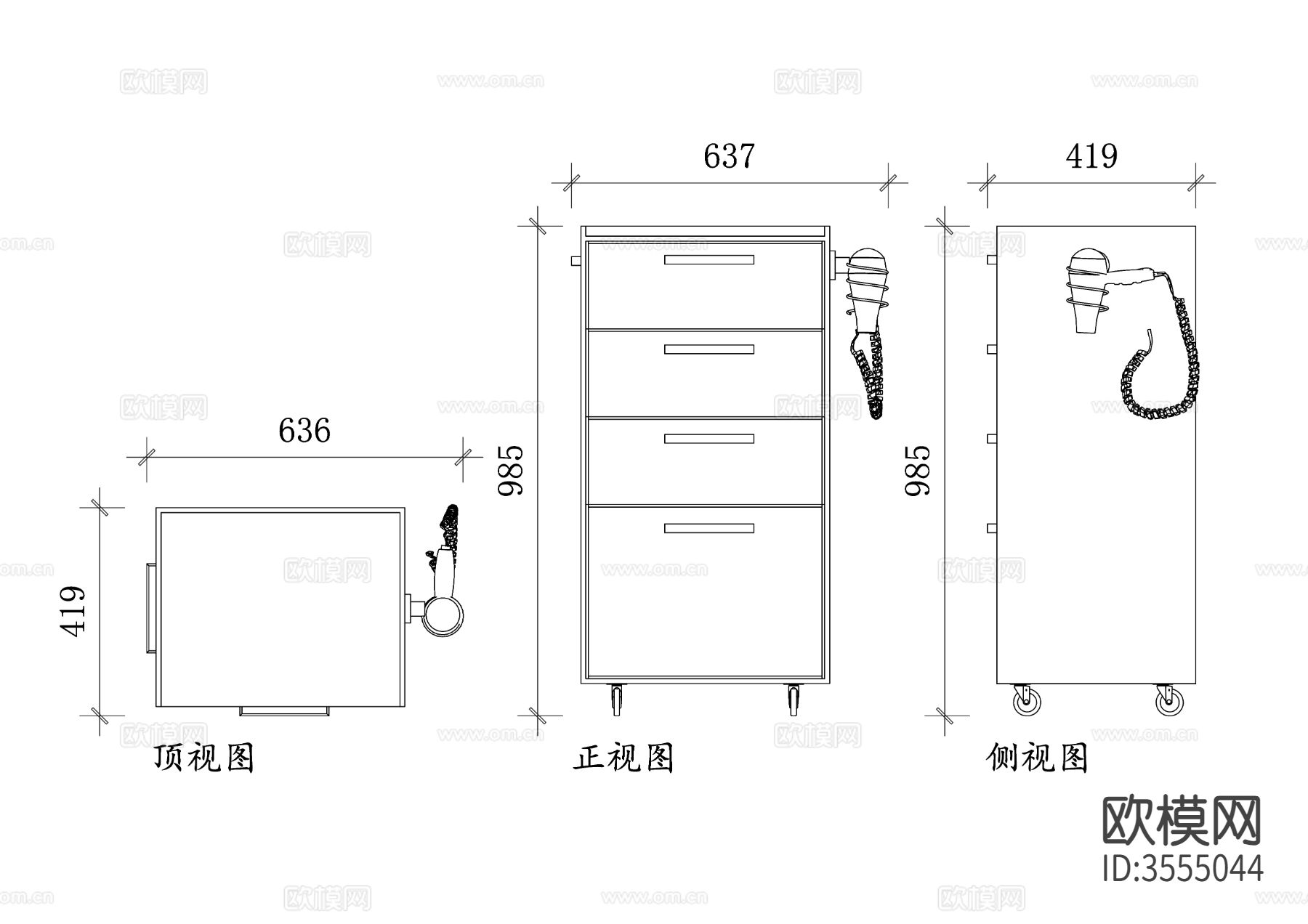 沙龙推车cad立面图下载