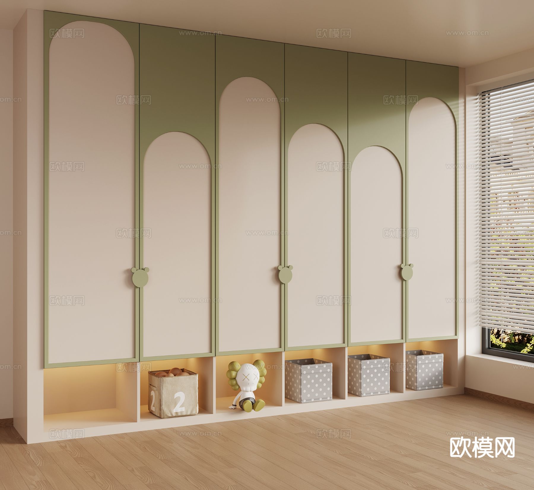 现代儿童衣柜su模型下载（渲染图2）