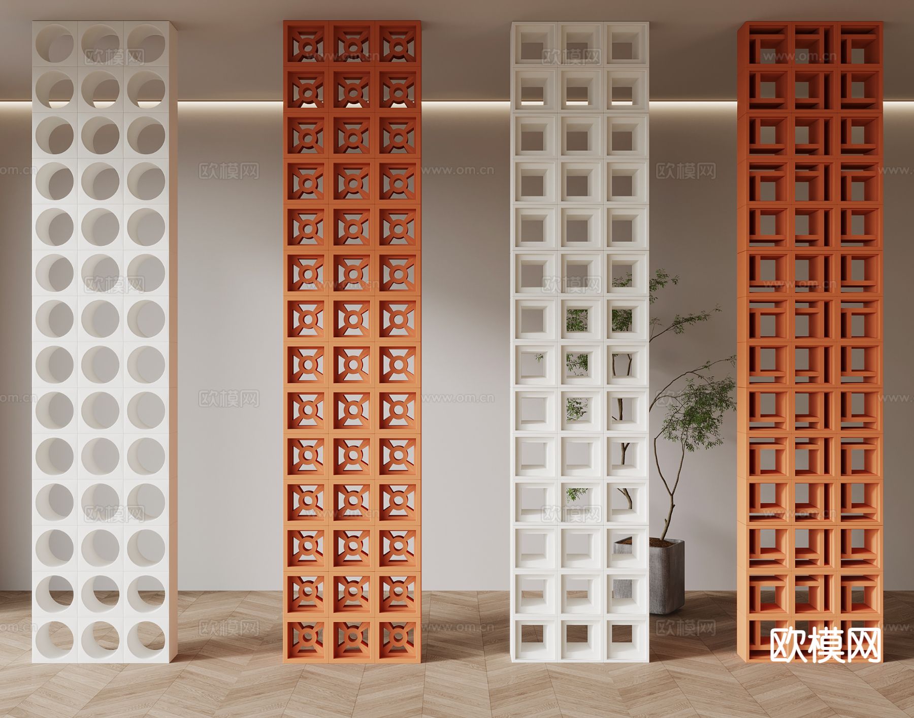 侘寂隔断 空心砖su模型下载（渲染图2）