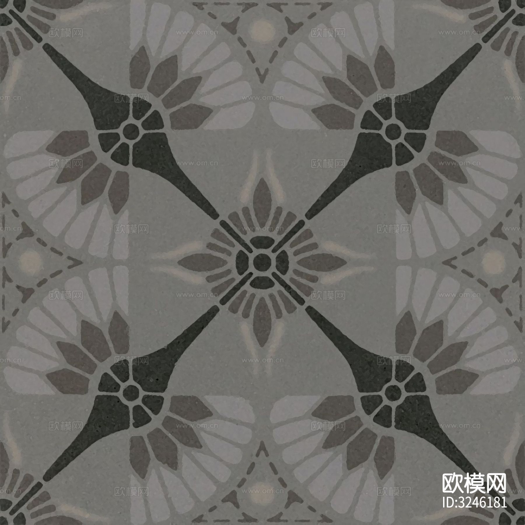 黑色现代简约花砖贴图下载（渲染图1）