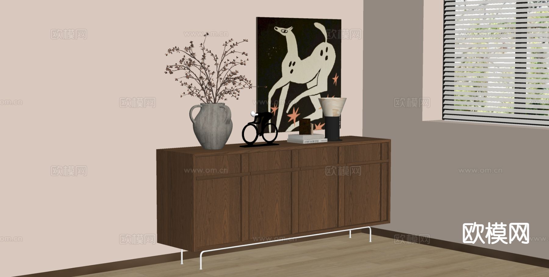 中古风储物柜 装饰柜su模型下载（渲染图1）