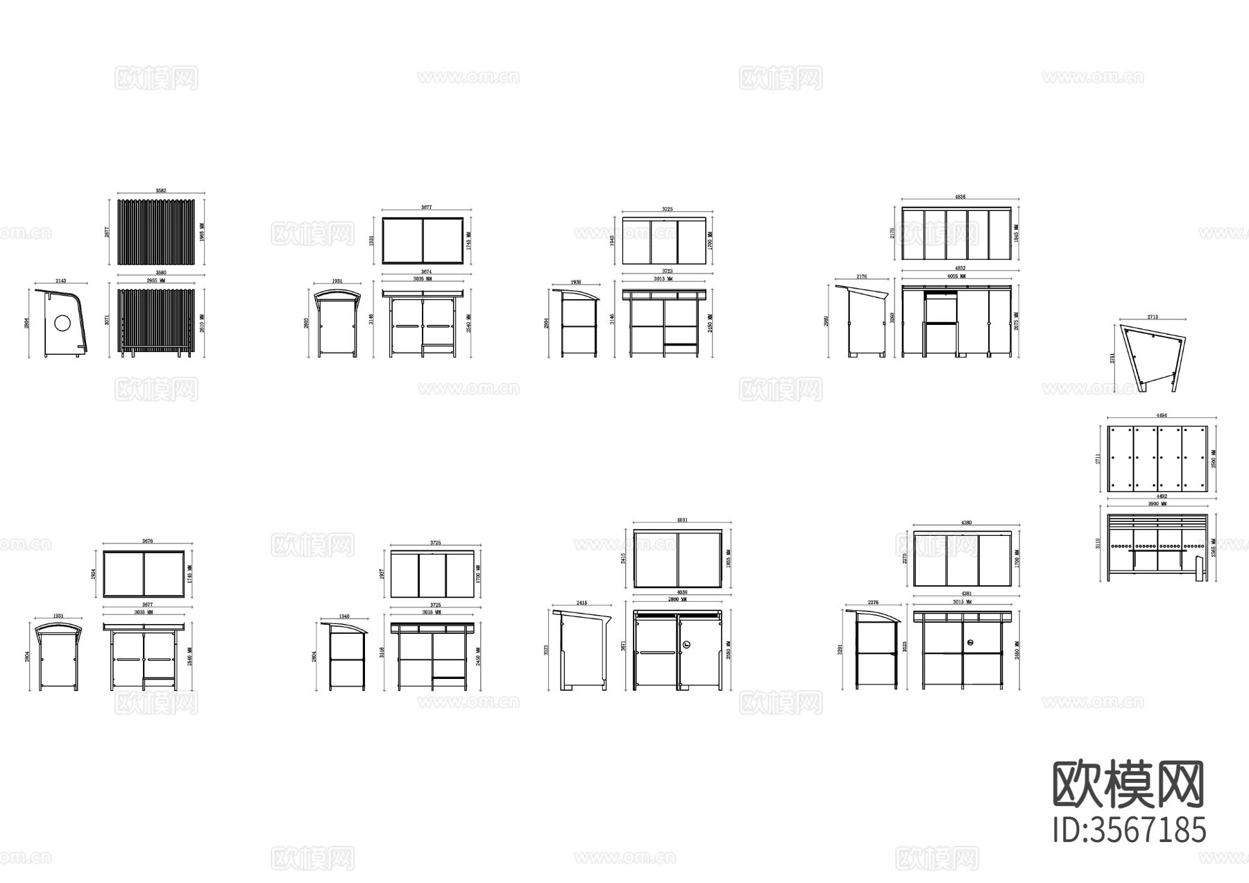 巴士候车亭cad立面图下载