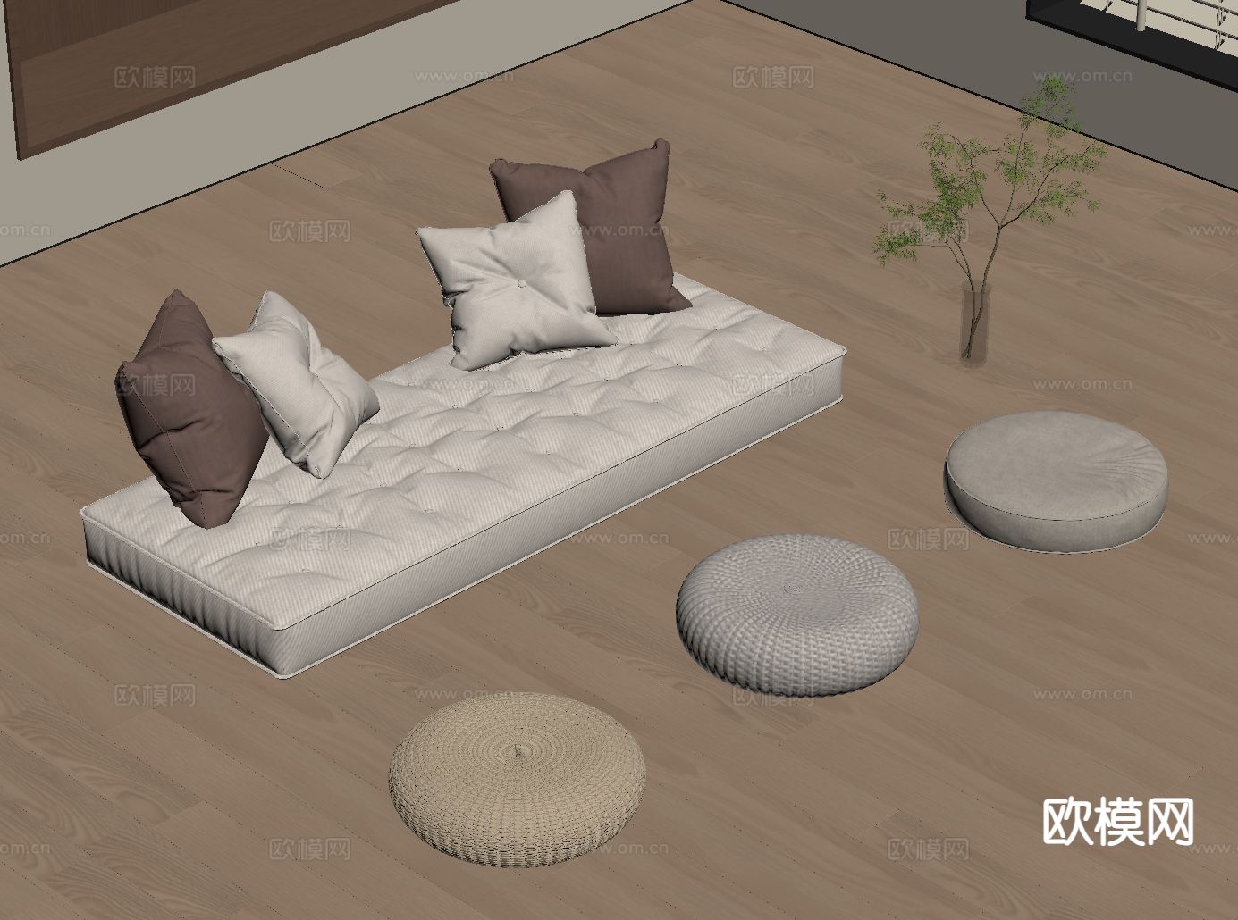 现代飘窗坐垫 蒲团座垫su模型下载（渲染图1）