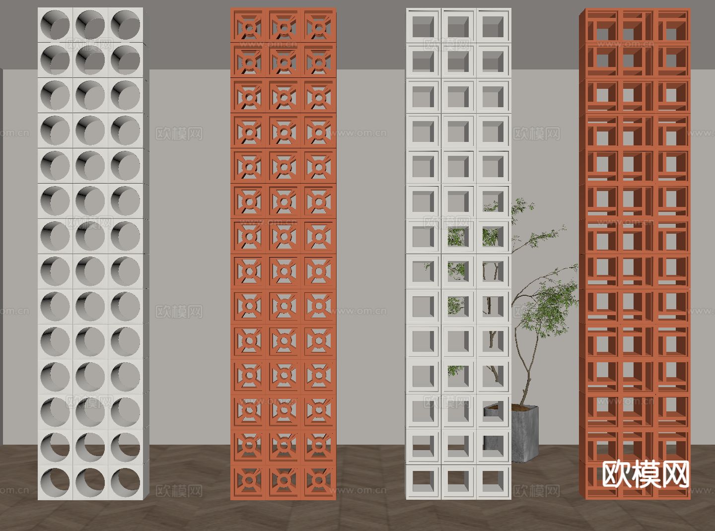 侘寂隔断 空心砖su模型下载（渲染图1）