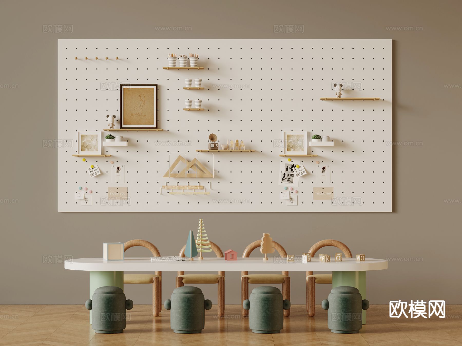 儿童桌椅 游戏桌椅 洞洞板su模型下载（渲染图2）