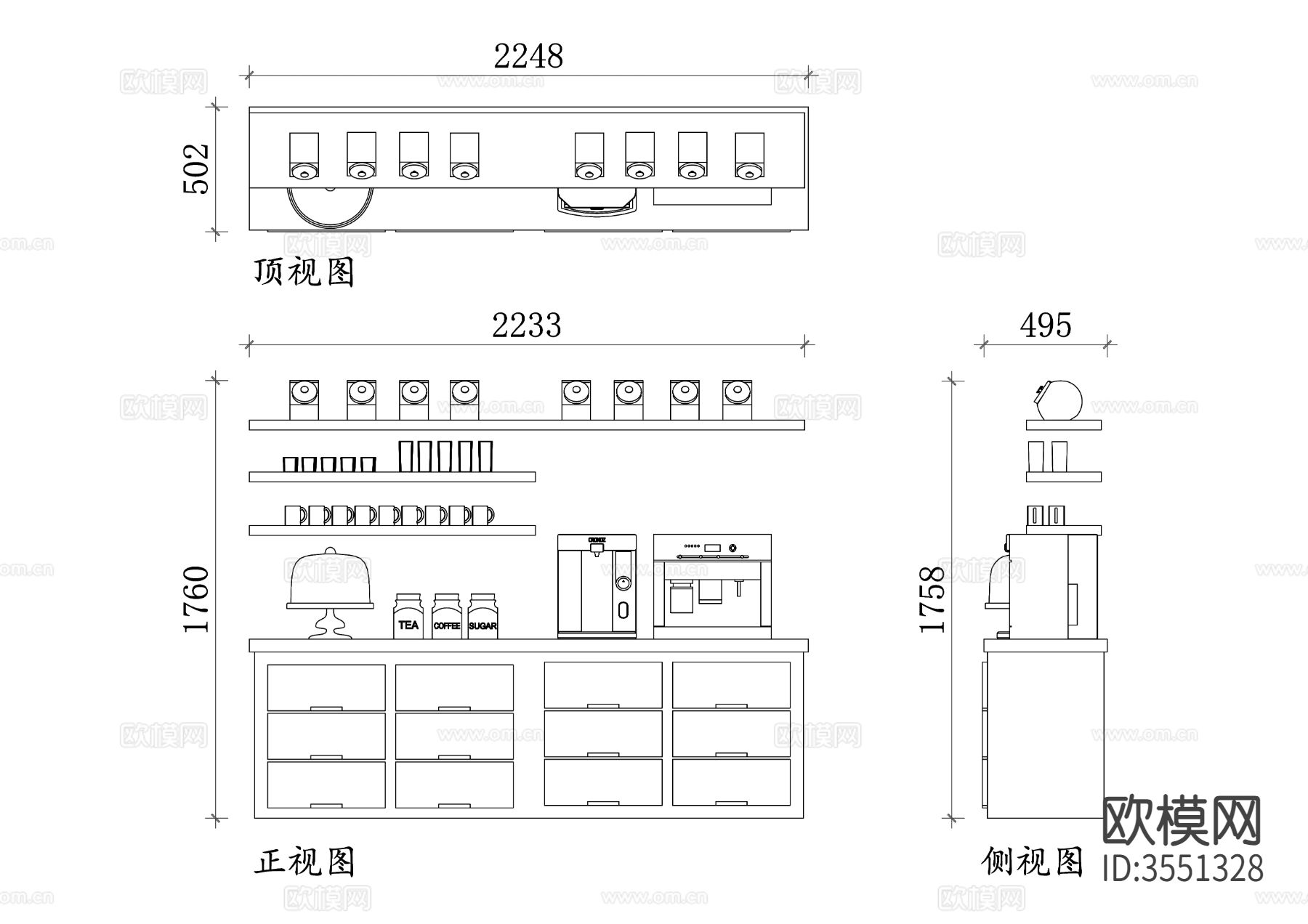 咖啡柜cad立面图下载