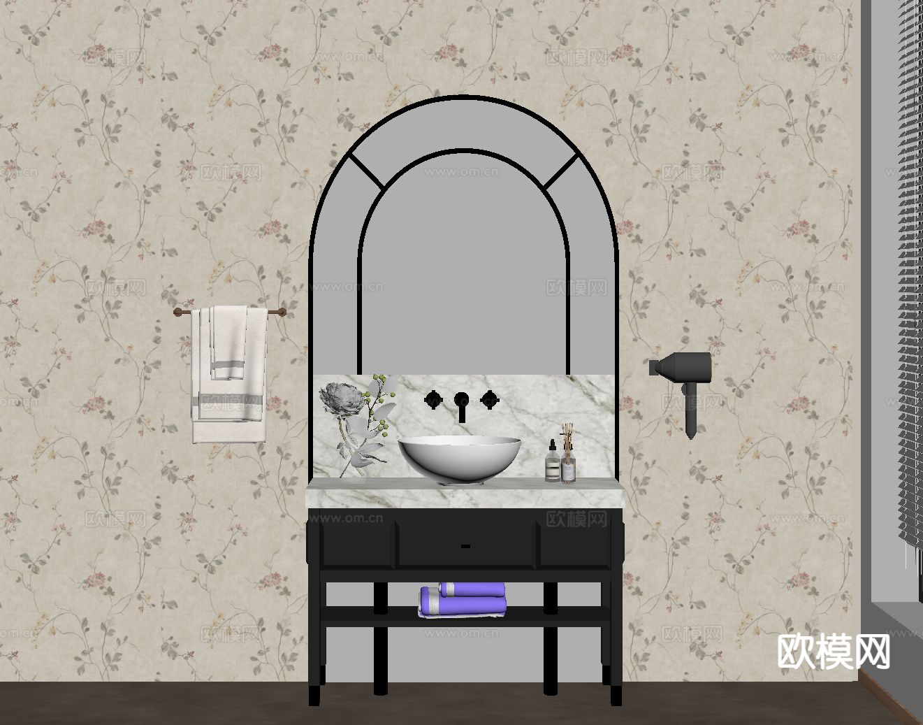 法式复古风浴室柜su模型下载（渲染图1）