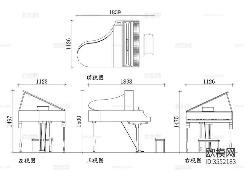 迷你三角鋼琴四視圖下載