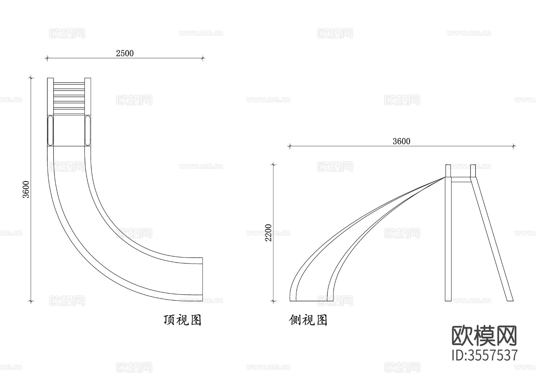 塑料泳池滑梯平立面图cad大样图下载
