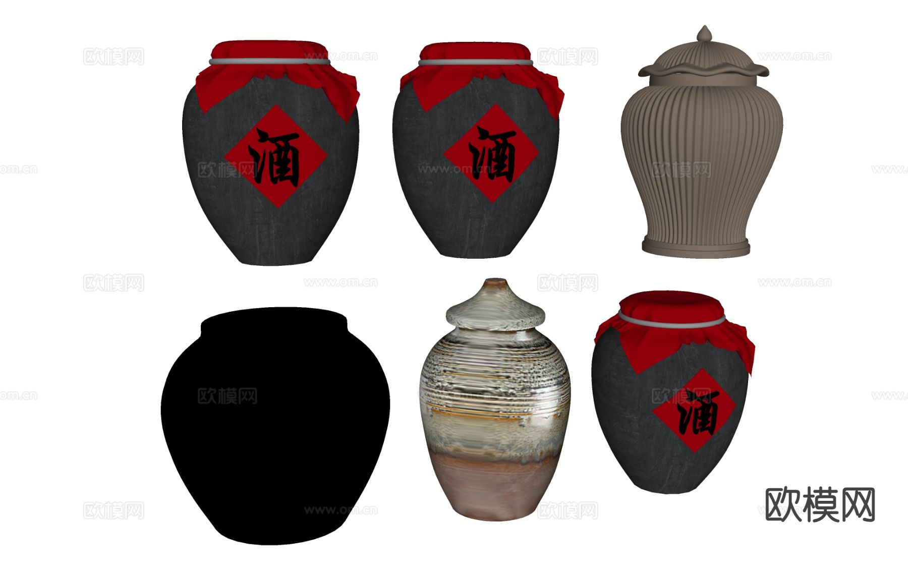 新中式酒壶 酒坛 酒罐su模型下载（渲染图1）