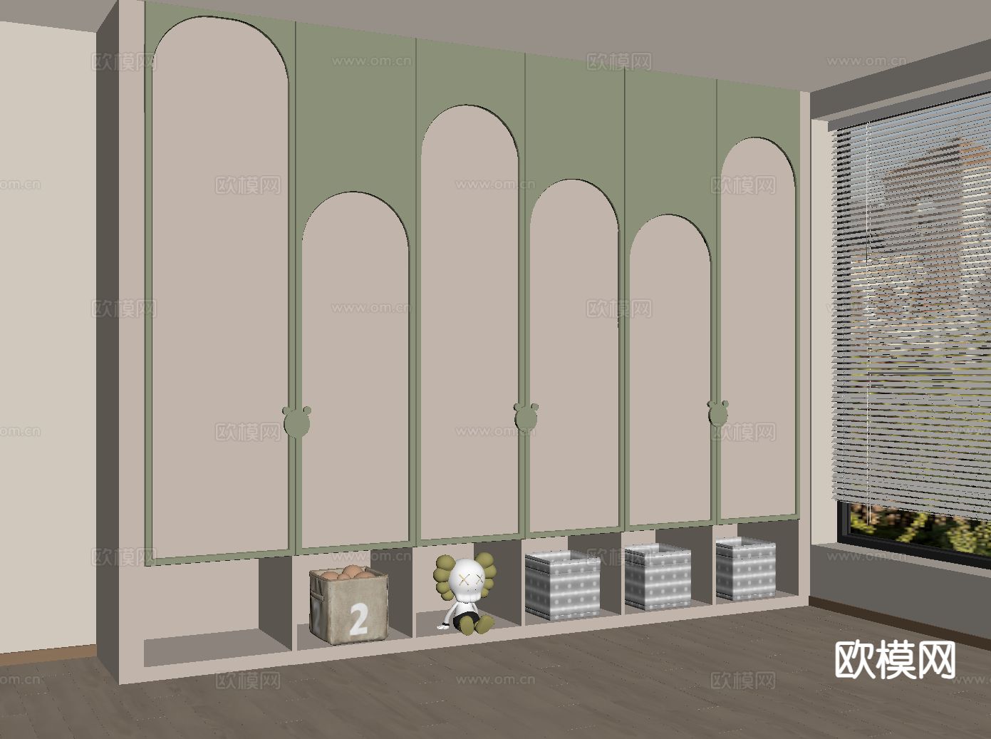 现代儿童衣柜su模型下载（渲染图1）