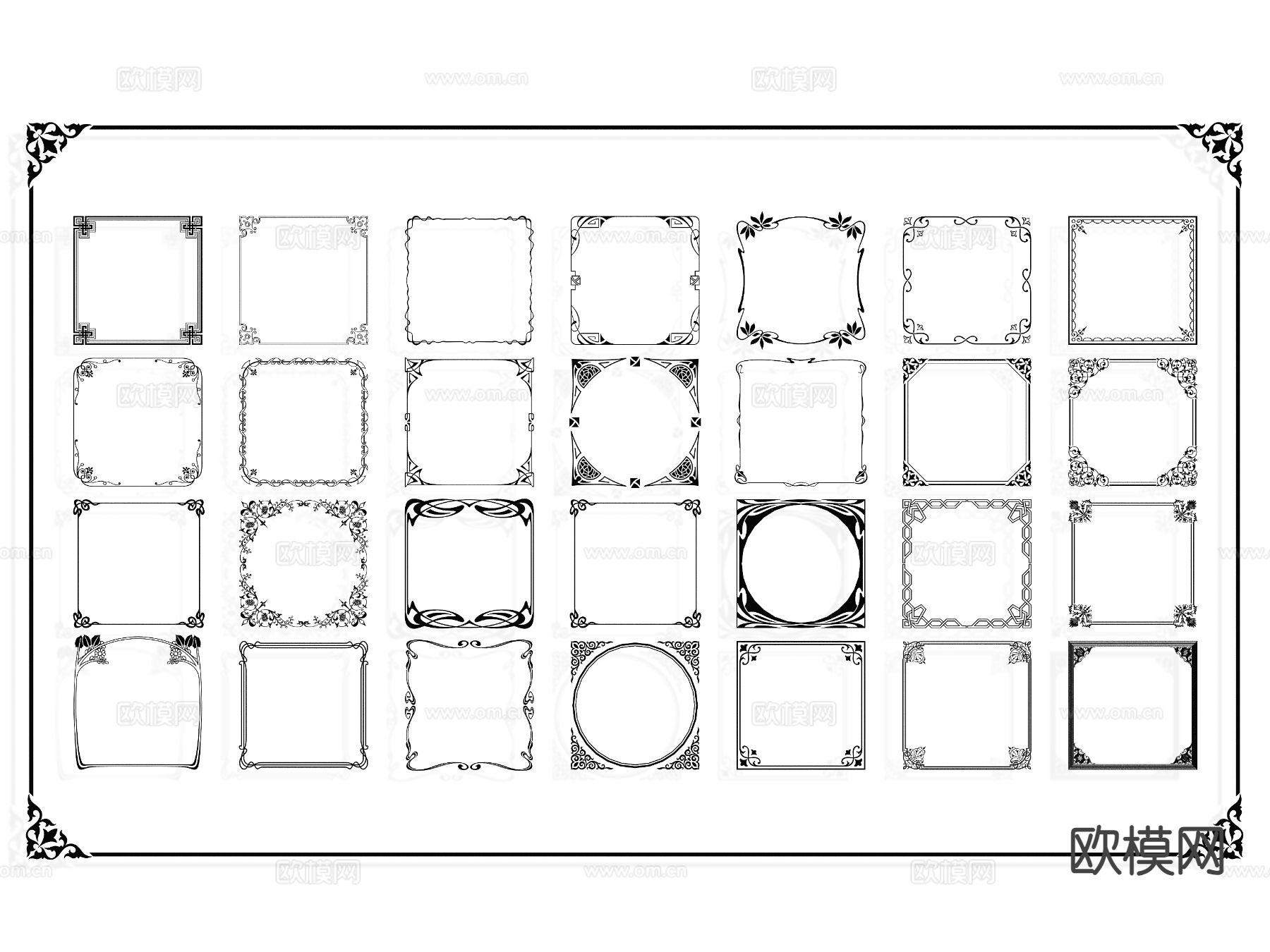 边框 国潮花纹 如意纹 圆形花纹墙饰 墙贴3d模型