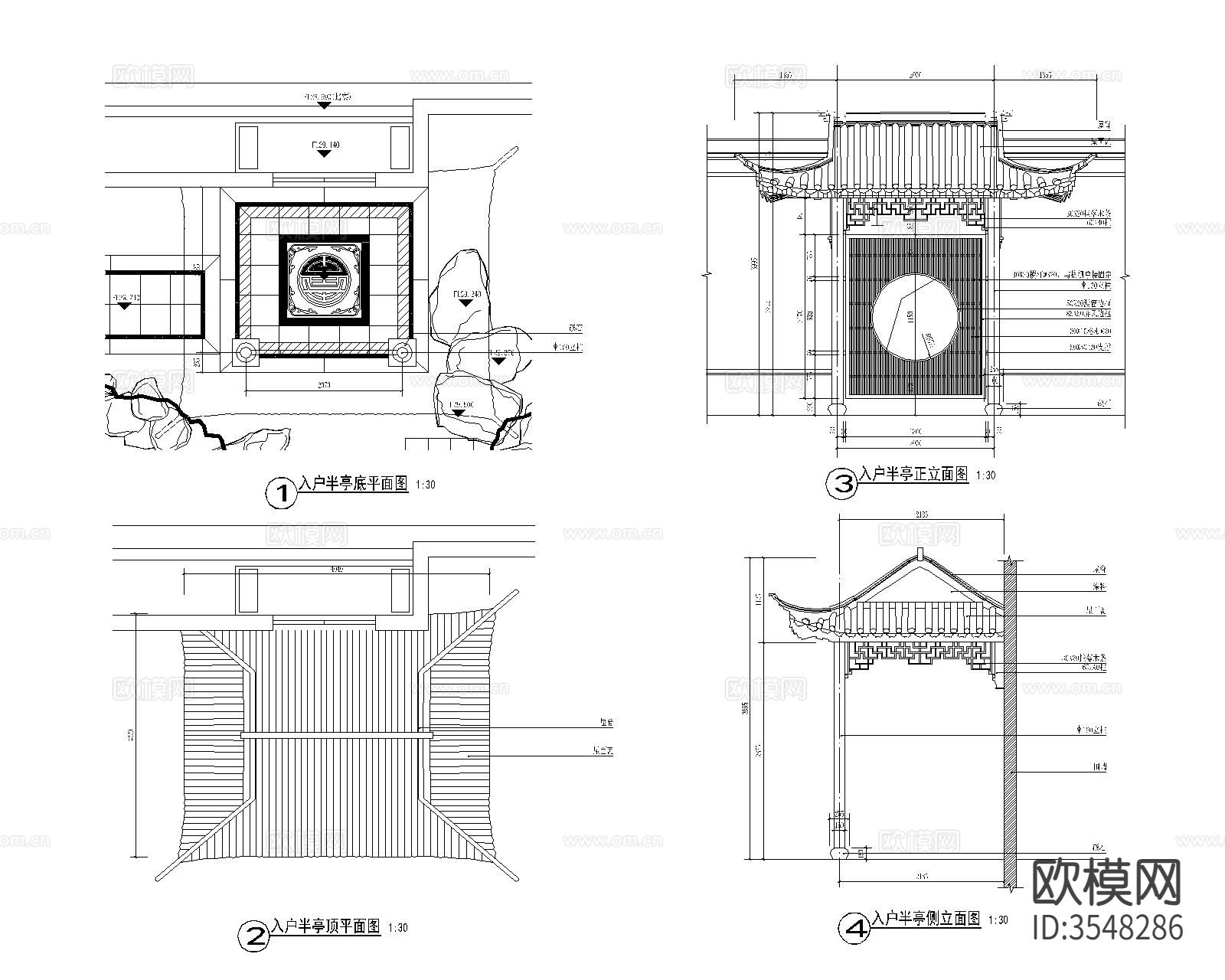 半亭伴廊 园艺亭子CAD施工图下载（渲染图9）