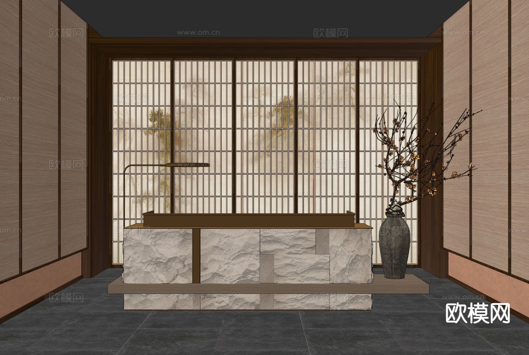 售楼处前台 接待su模型下载（渲染图1）