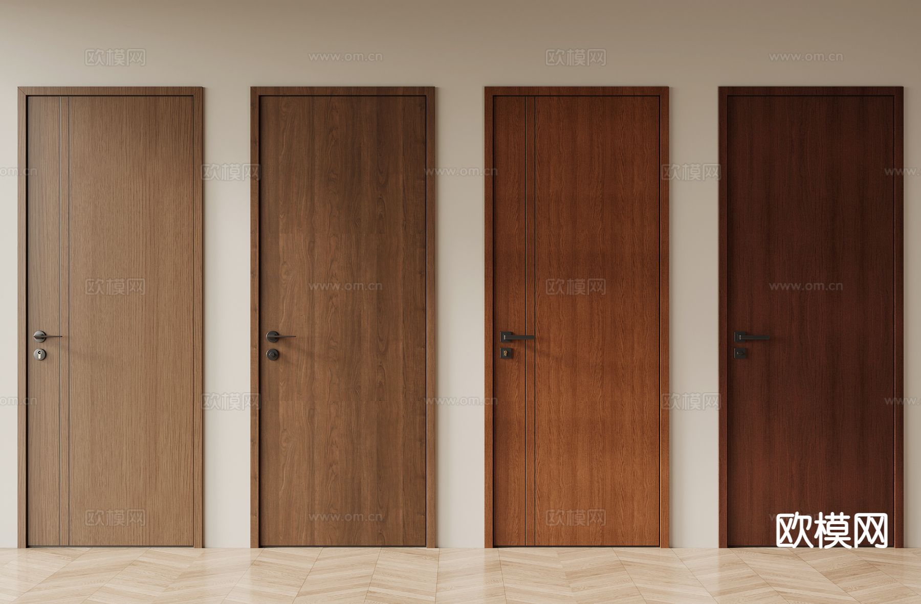 中古风入户门 单开门su模型下载（渲染图2）