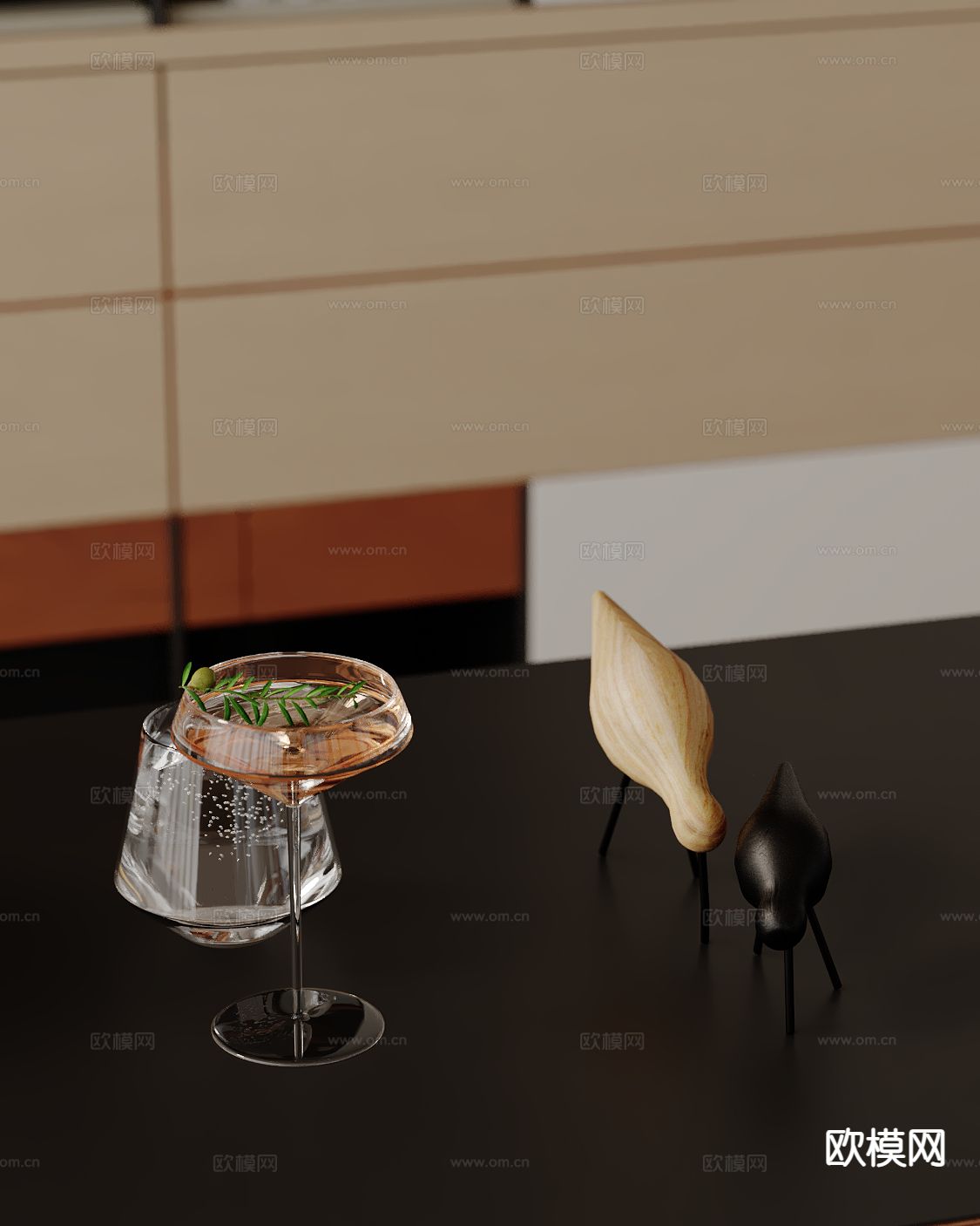 现代摆件 饮料 酒杯 工艺品3d模型