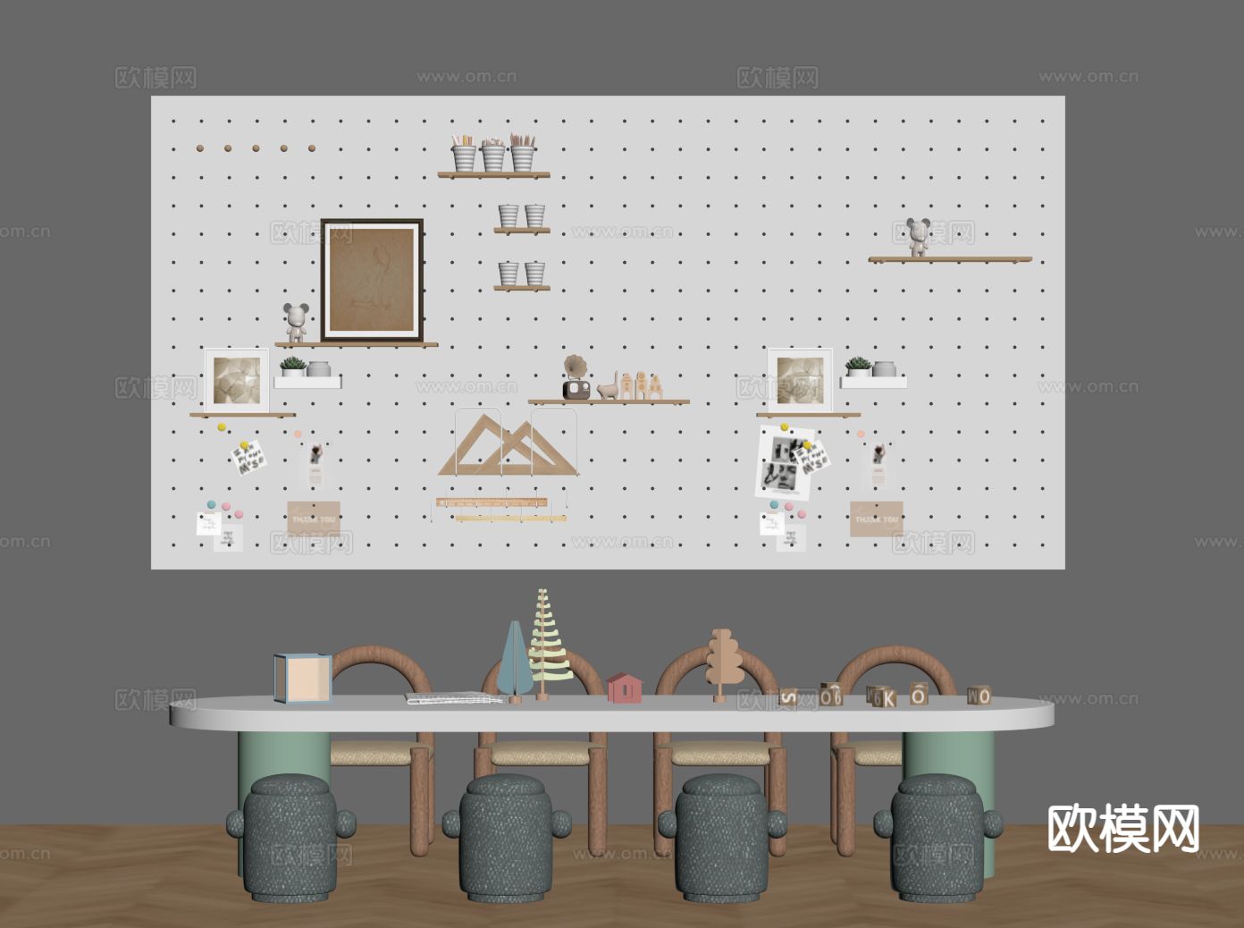 儿童桌椅 游戏桌椅 洞洞板su模型下载（渲染图1）