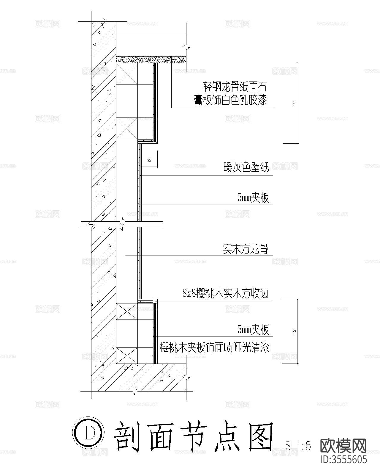 软包壁纸装饰面cad大样图下载（渲染图5）