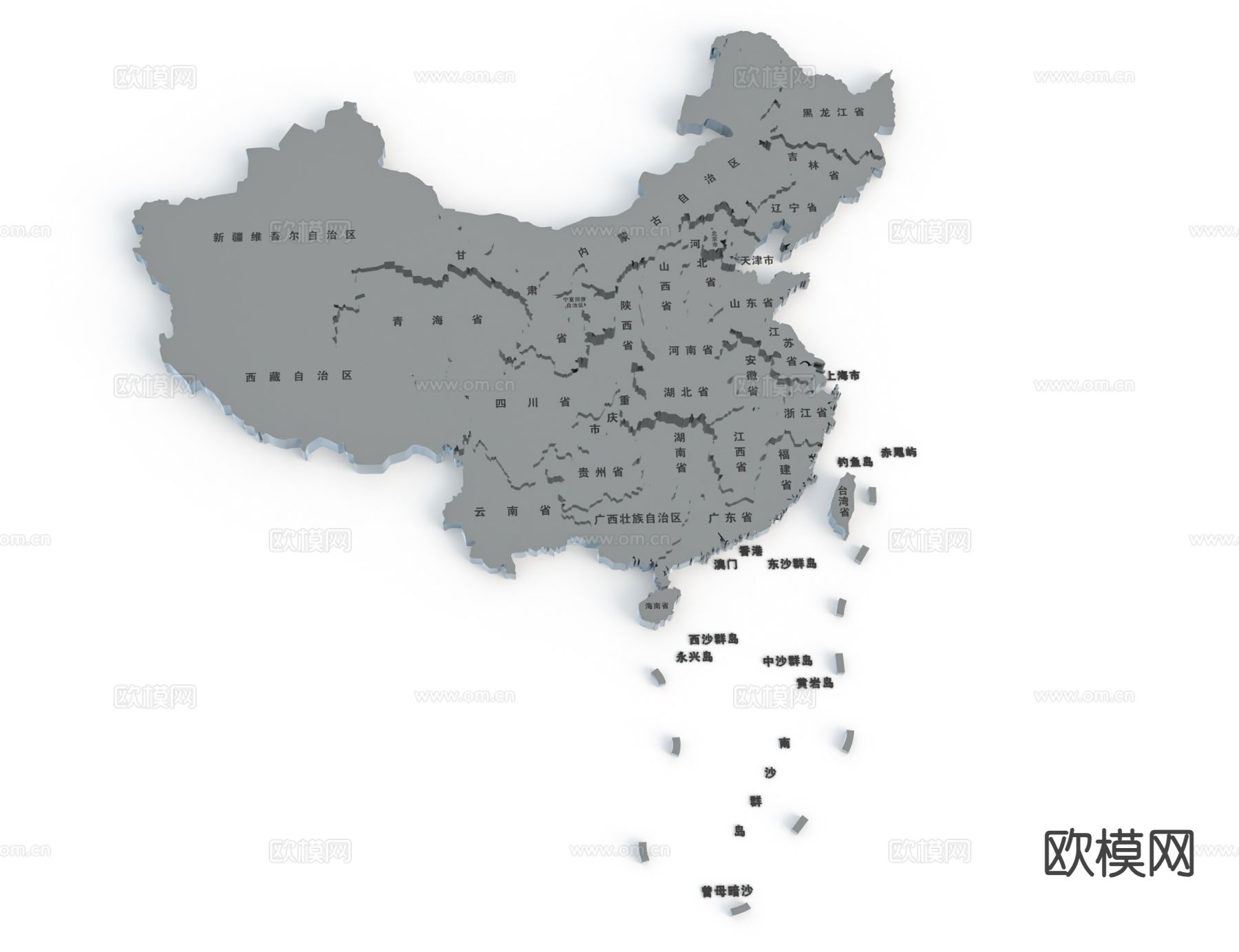 中国地图墙饰 中国个省份地图墙饰3d模型