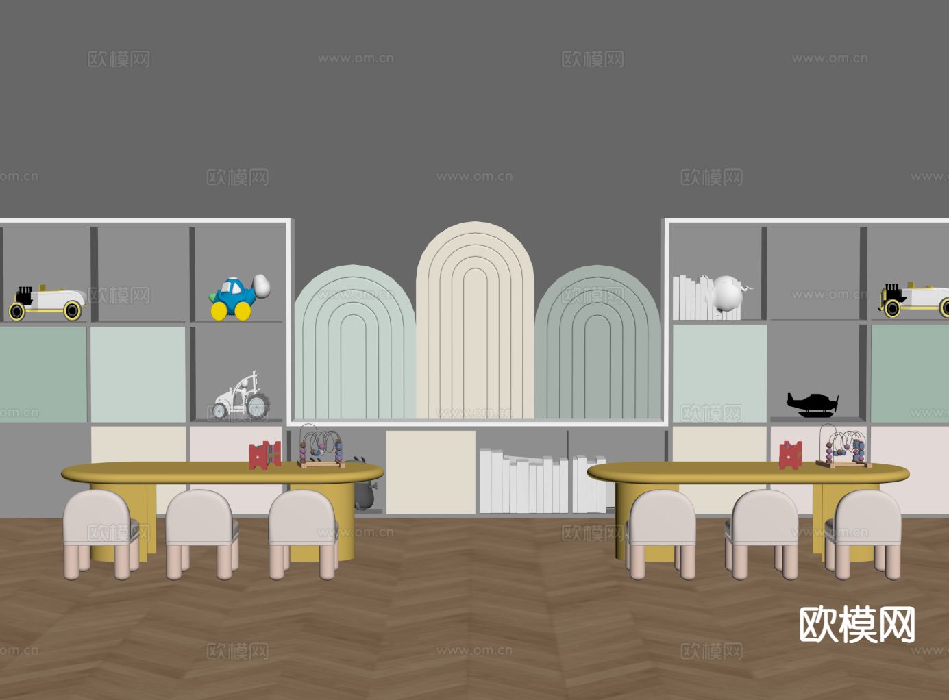 现代儿童桌椅 玩偶su模型下载（渲染图1）