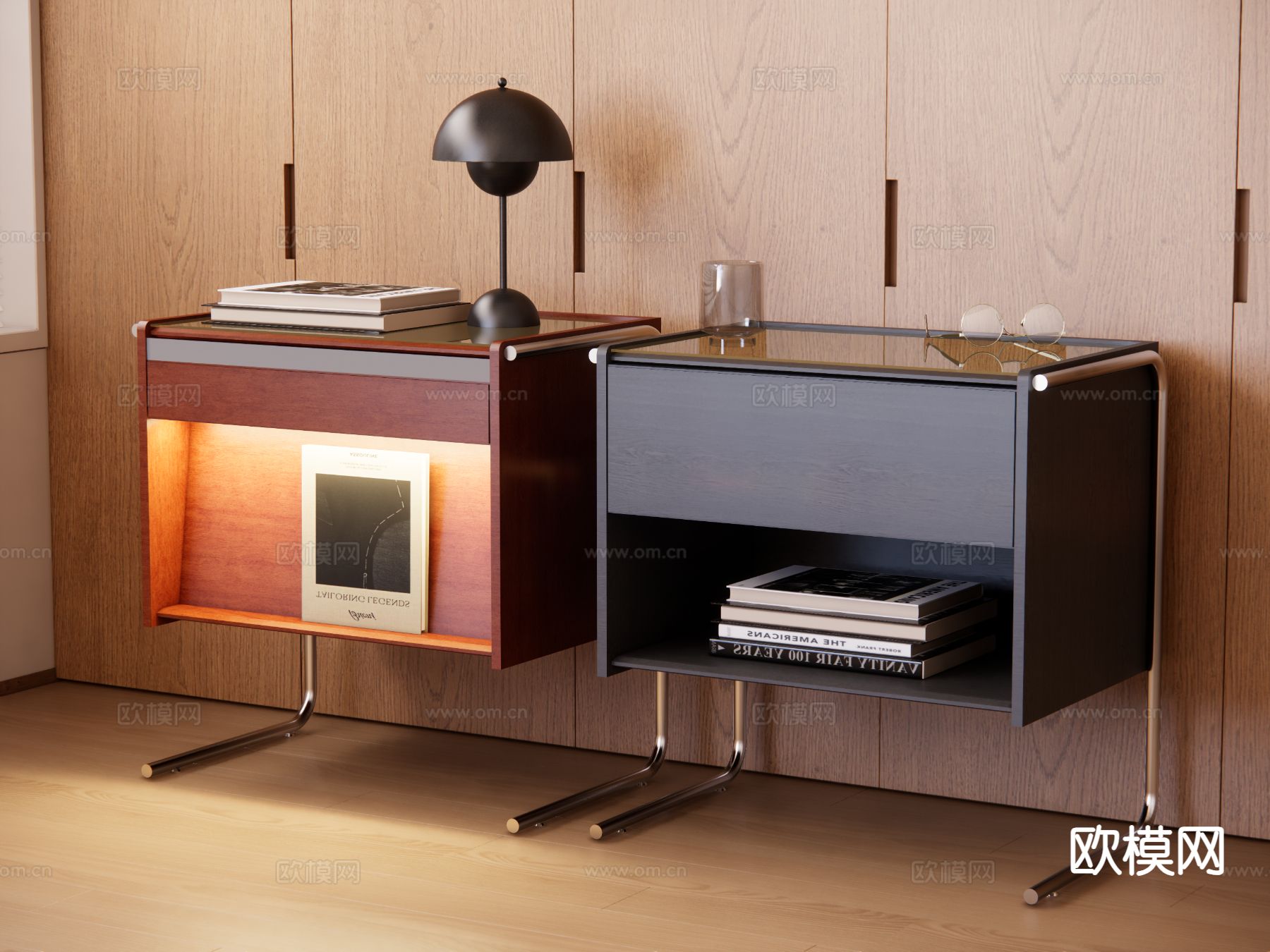中古风床头柜su模型下载（渲染图2）