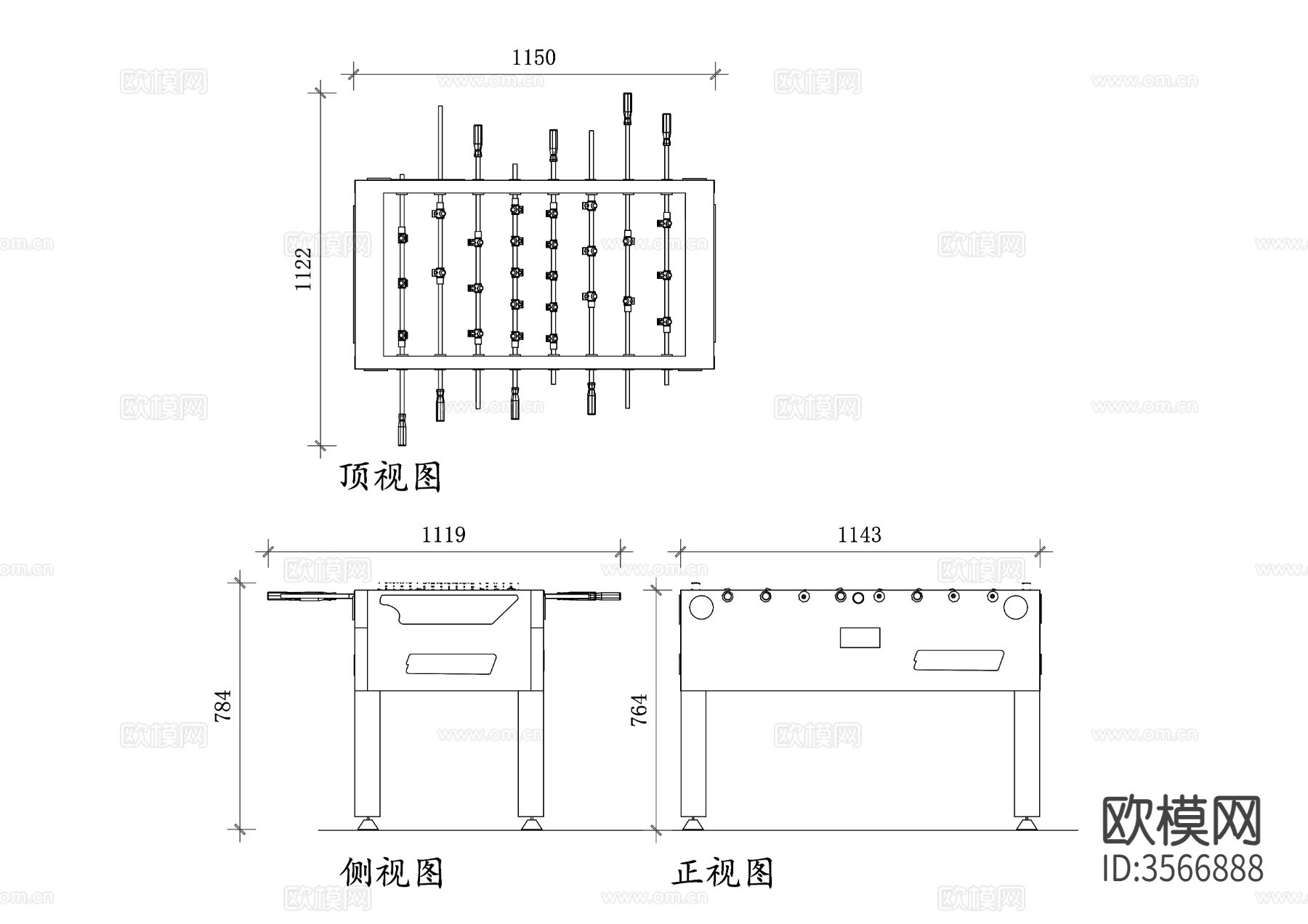 桌上足球cad立面图下载