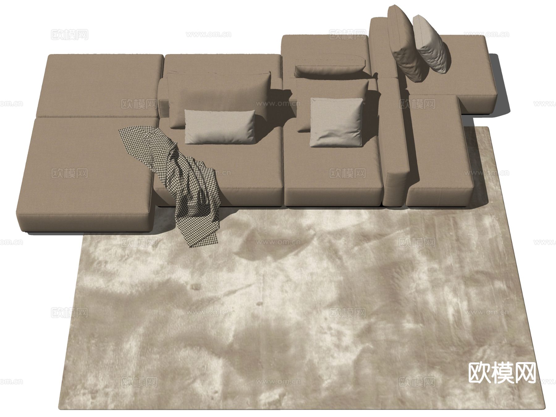 poliform 模块沙发 多人沙发su模型下载（渲染图1）