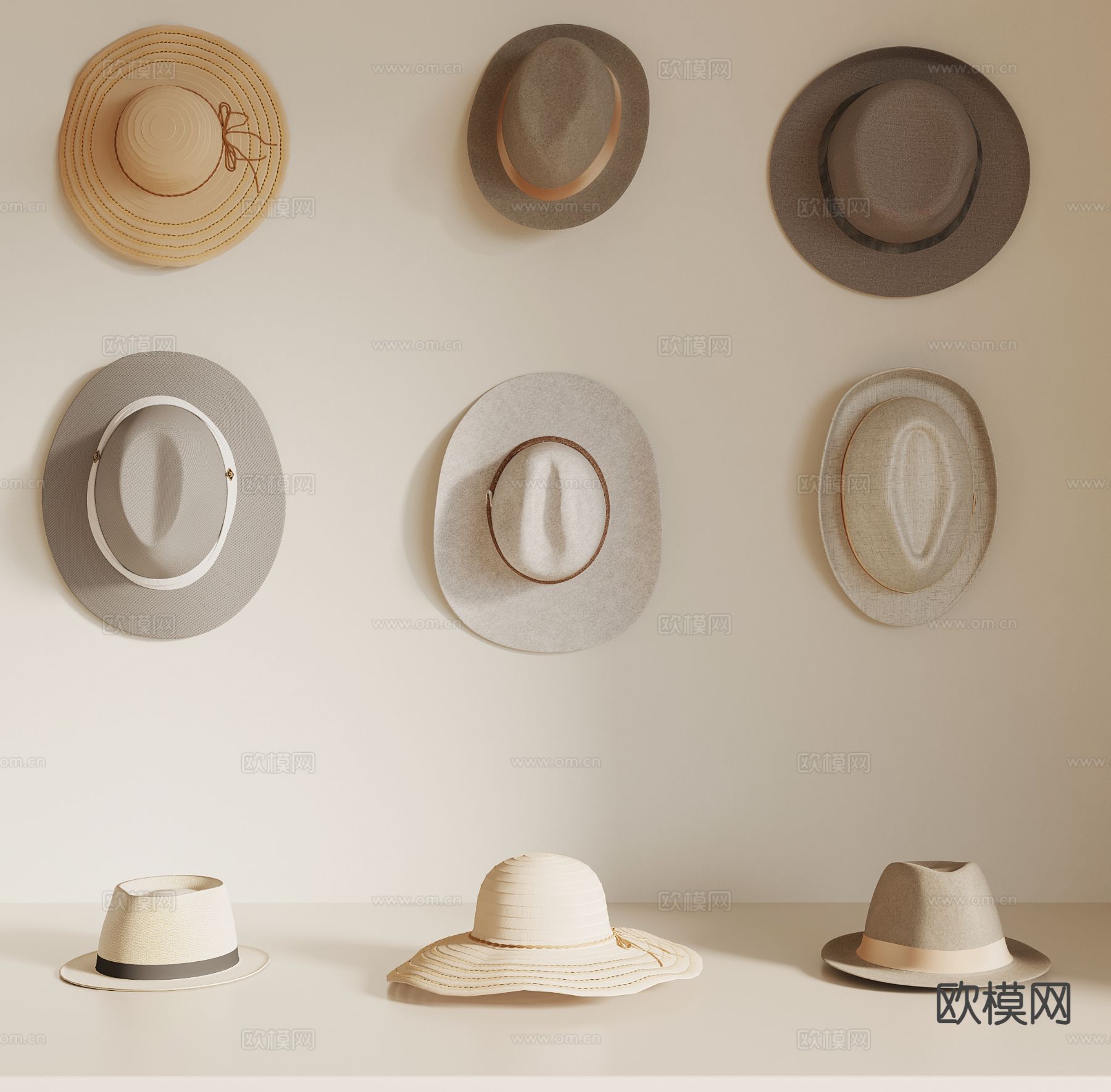 现代帽子 男士帽子su模型下载（渲染图2）