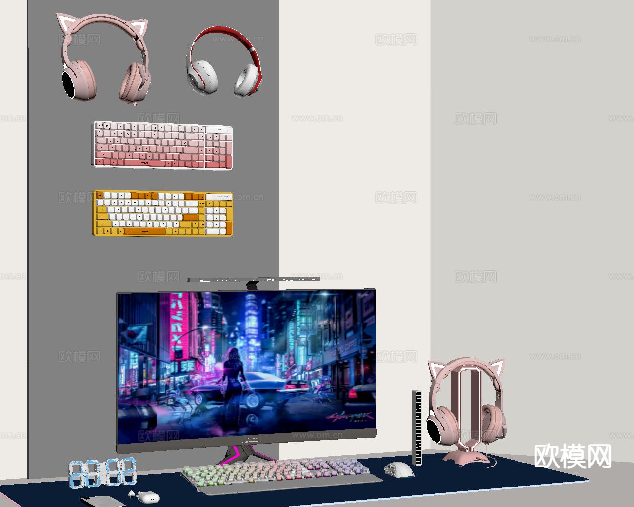 电脑 鼠标 显示屏 手机耳机su模型下载（渲染图1）
