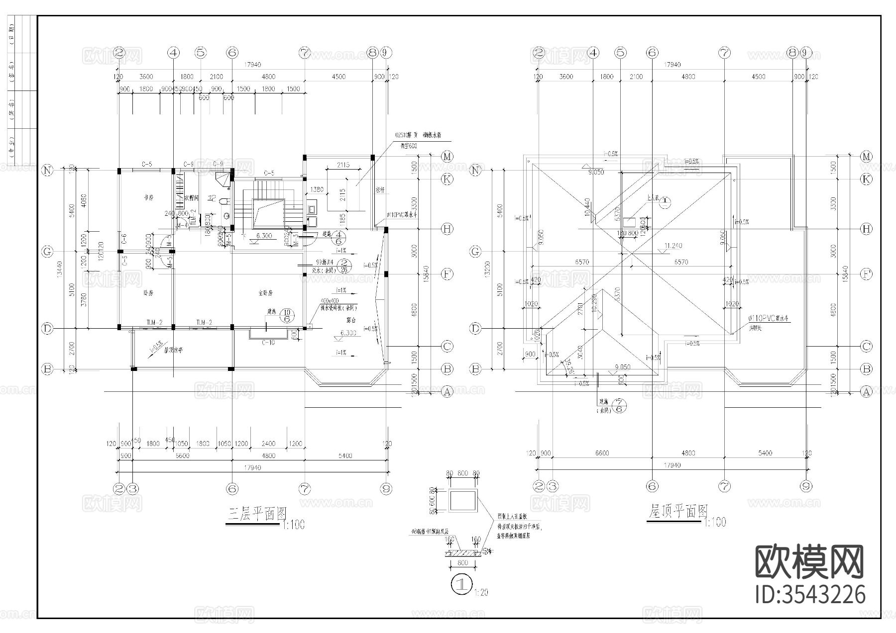 三层别墅建cad平面图下载（渲染图4）