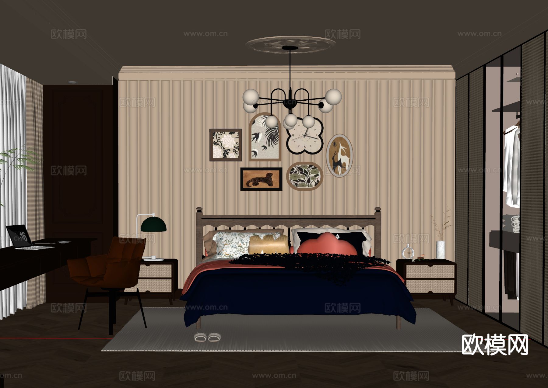中古风卧室 主卧su模型下载（渲染图1）