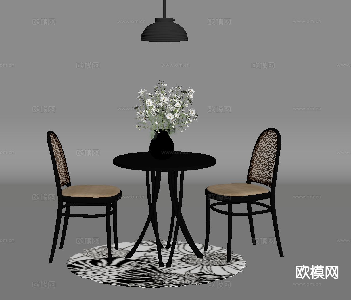法式休闲桌椅 洽谈桌椅su模型下载（渲染图1）