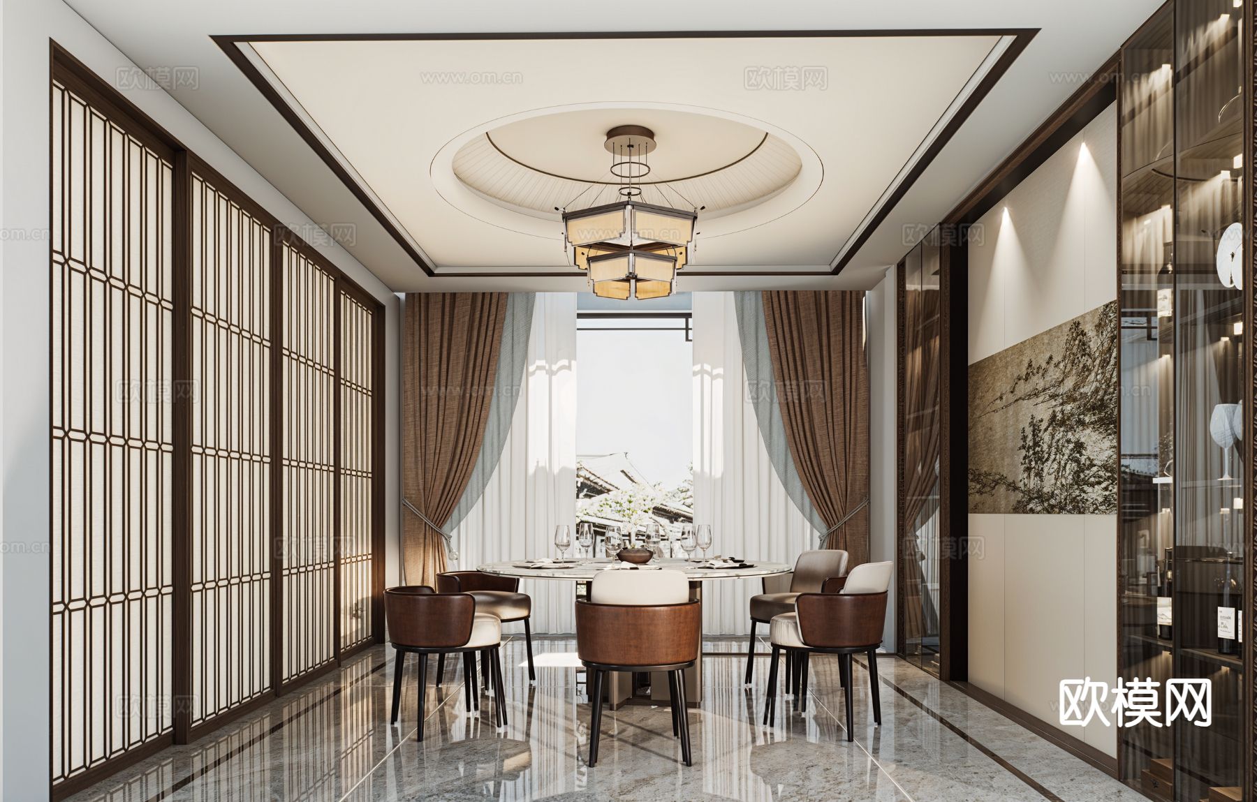 中式餐厅su模型下载（渲染图2）