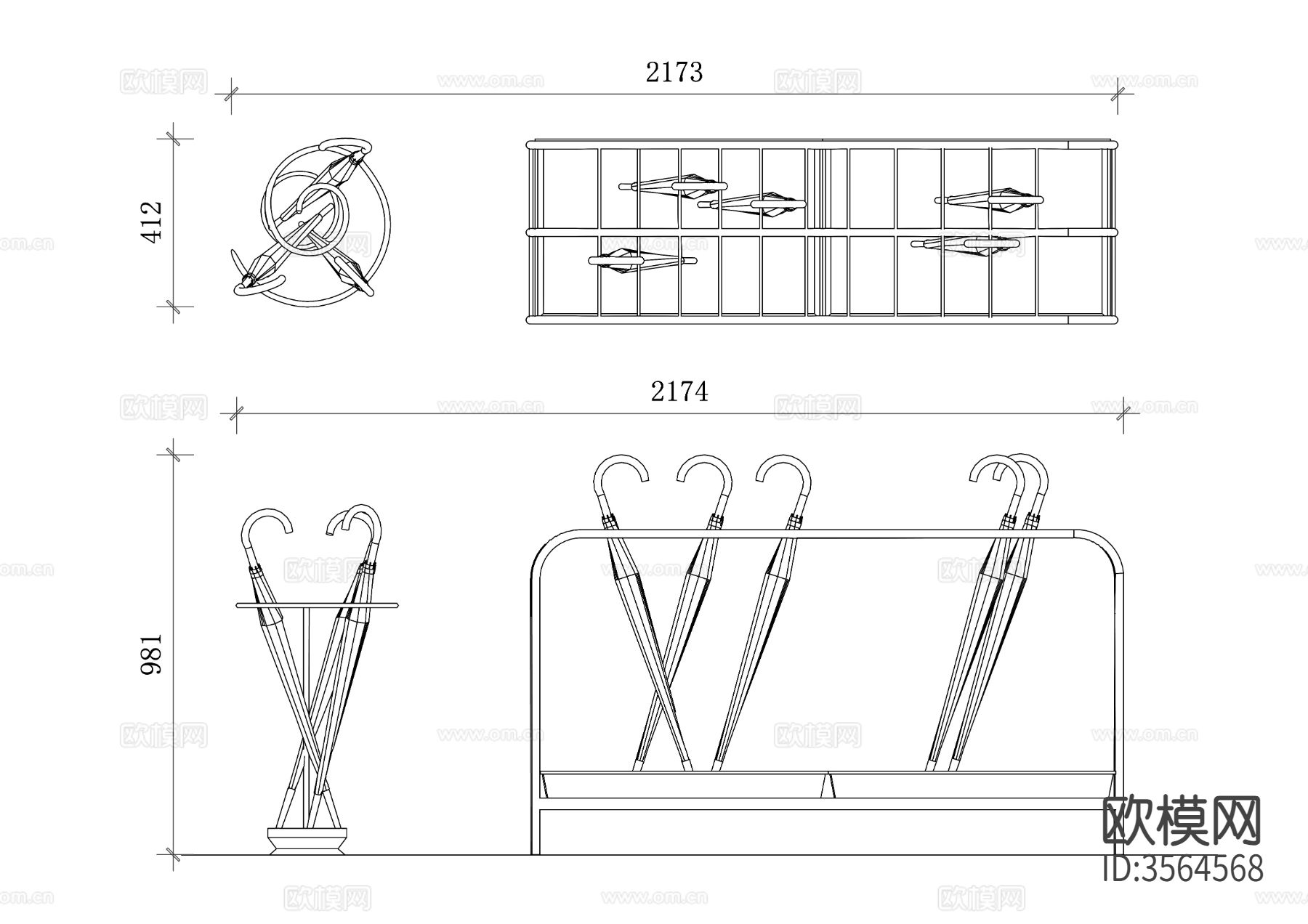 雨伞架CAD平立面图下载