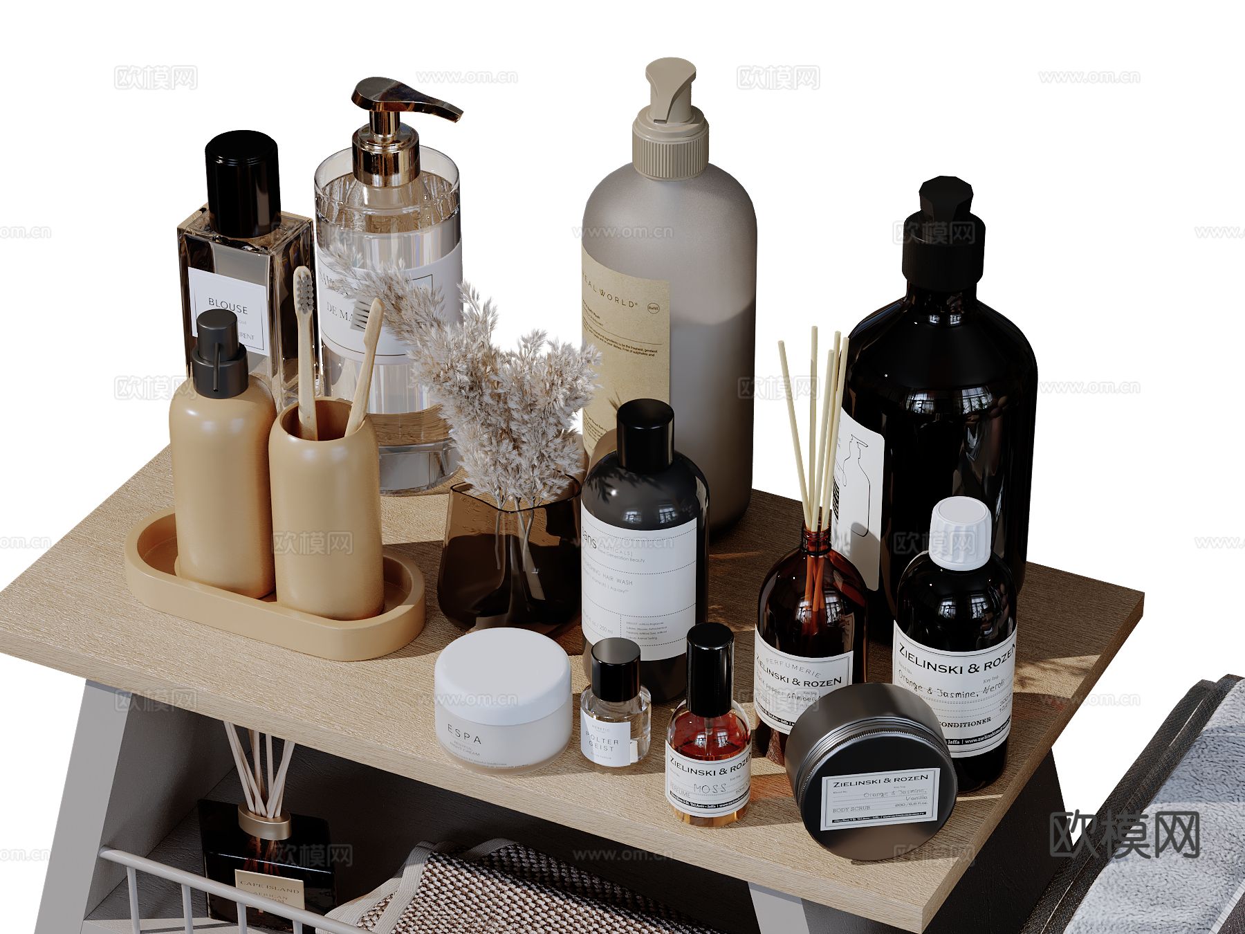 洗浴用品 洗发水 沐浴露 牙刷 香薰su模型下载（渲染图2）