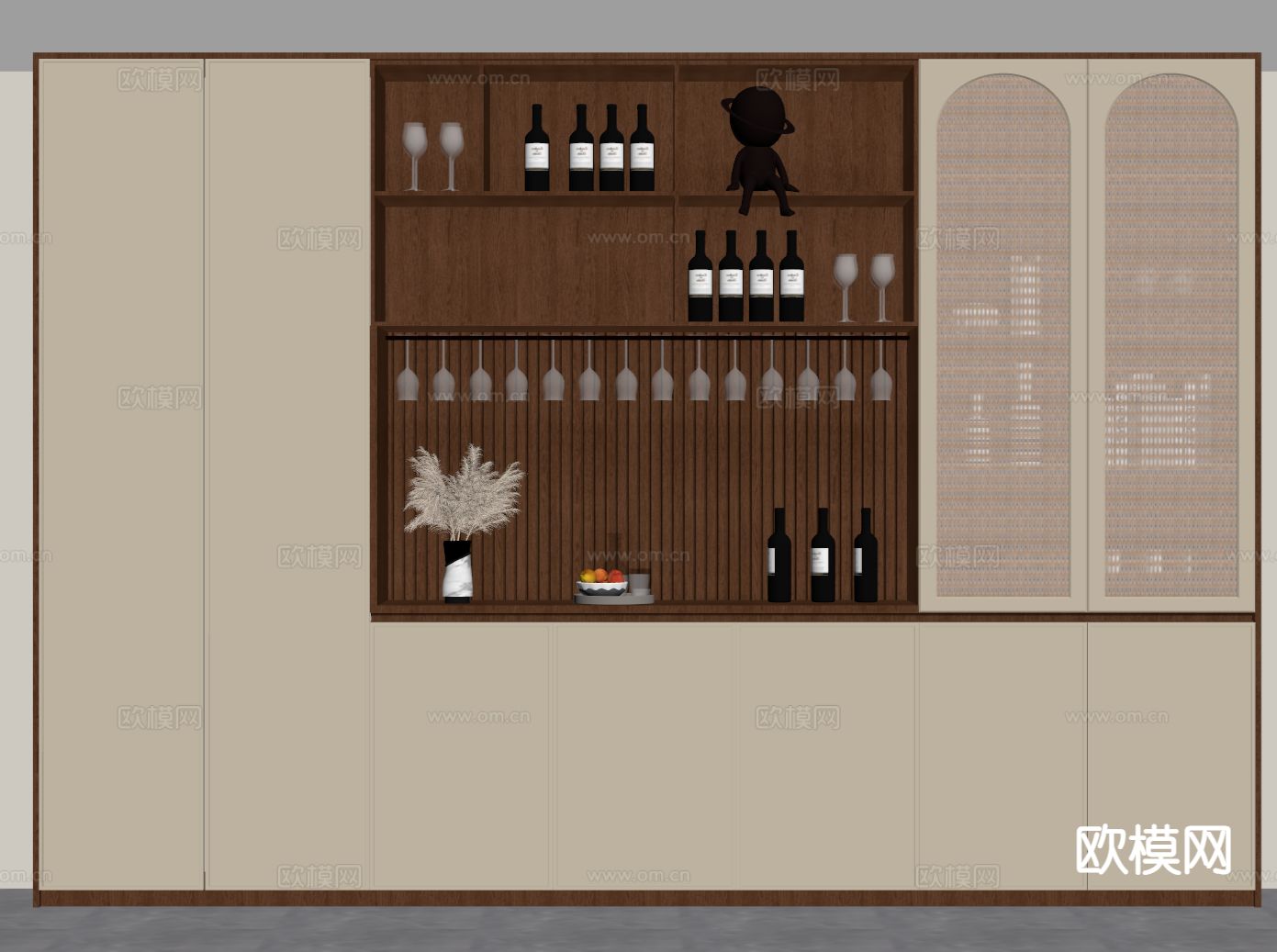 中古风酒柜su模型下载（渲染图1）