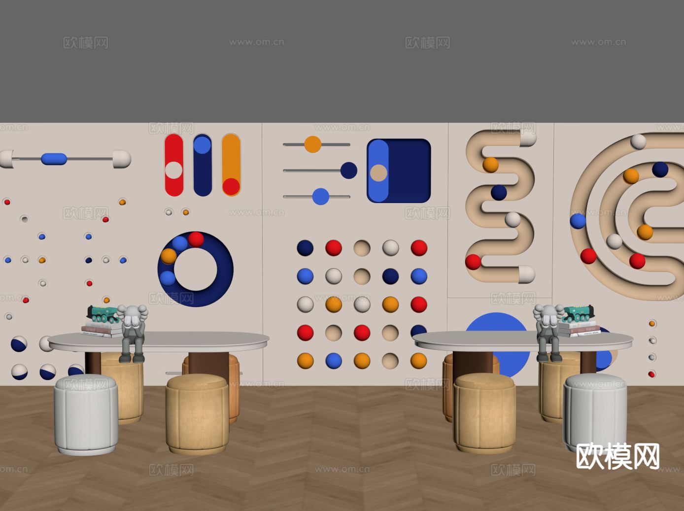 现代儿童桌椅 玩偶su模型下载（渲染图1）